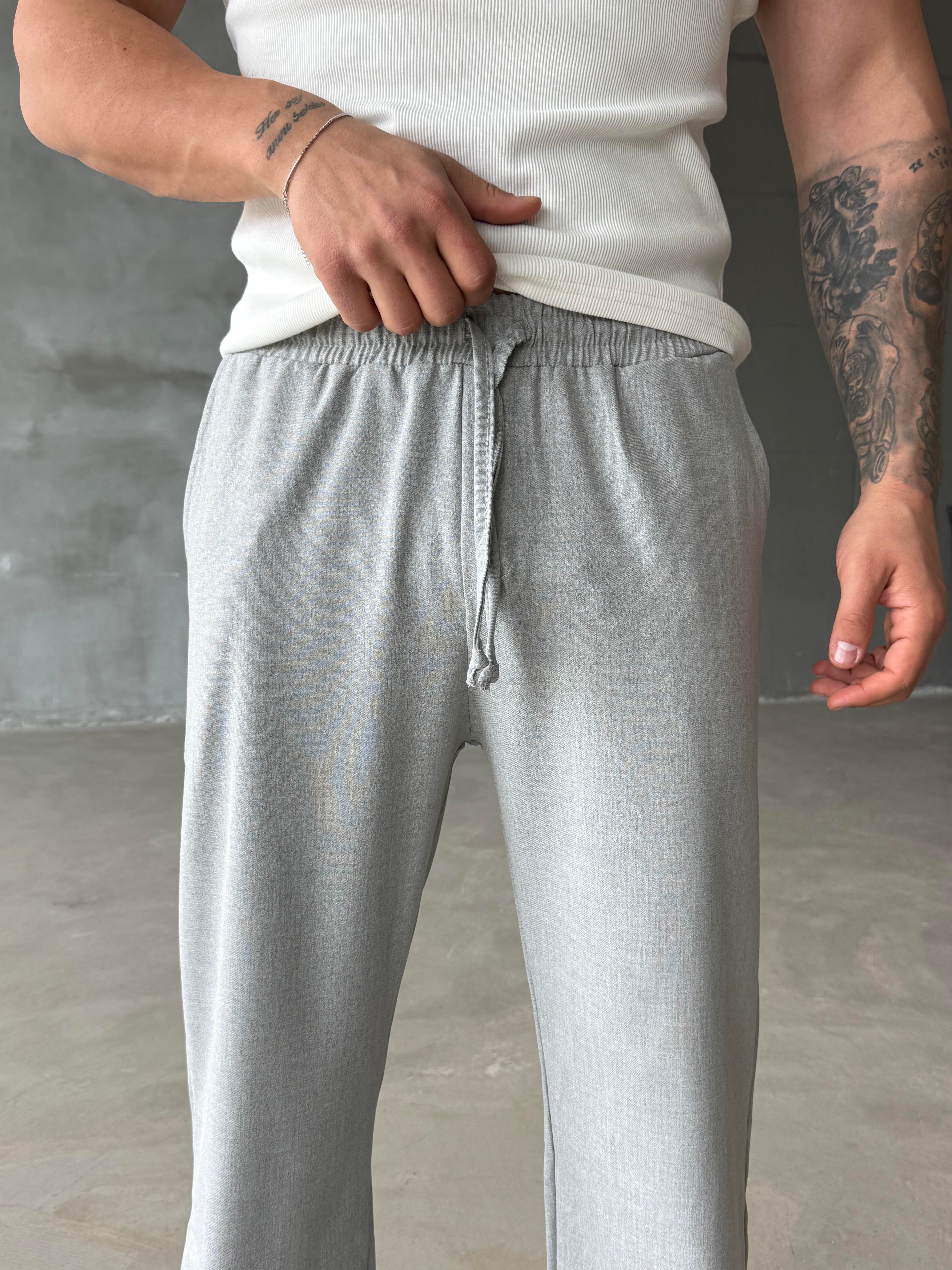 GabardinGri Bol Basic Bağcıklı Kumaş Pantalon SC