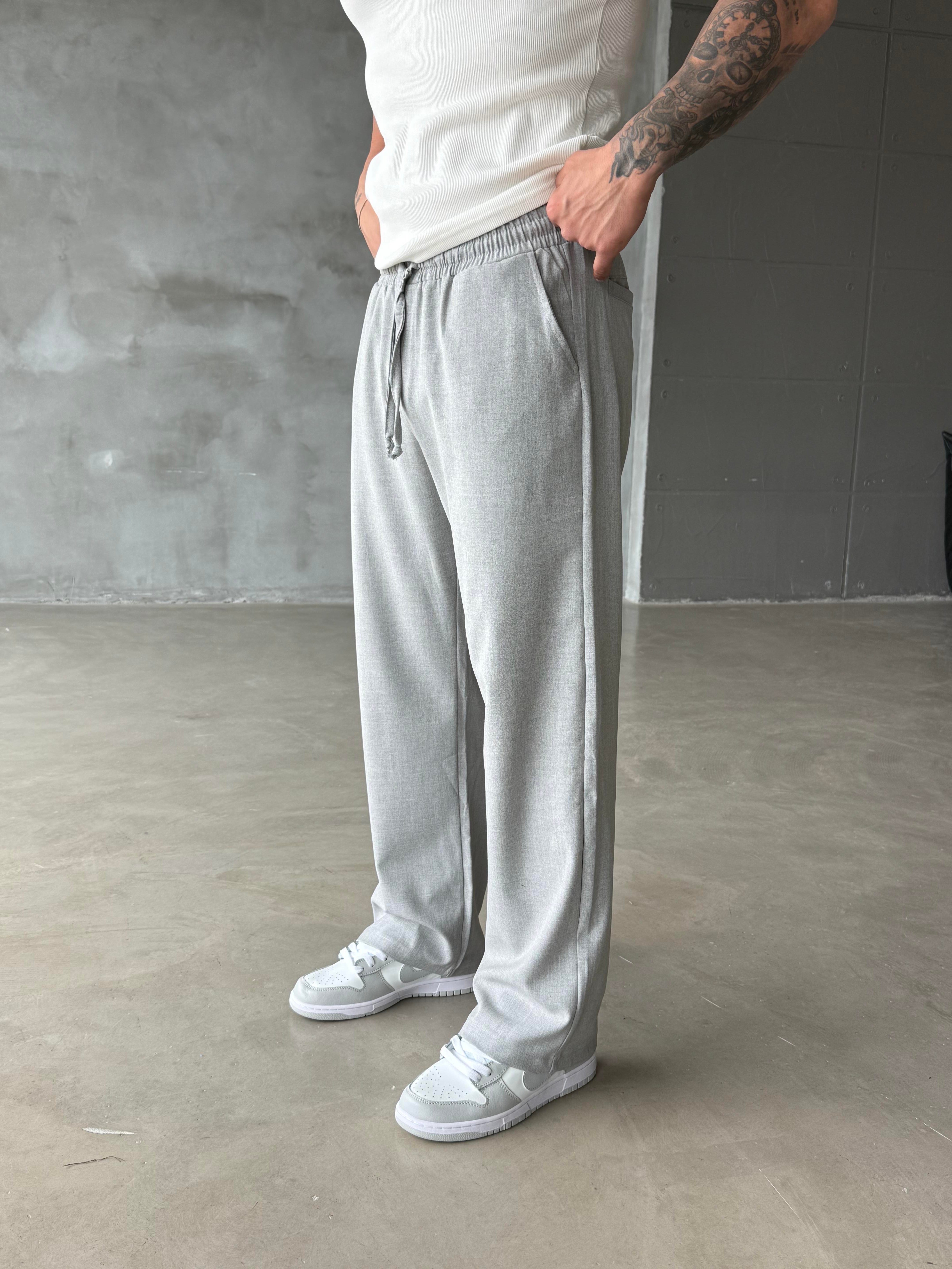 GabardinGri Bol Basic Bağcıklı Kumaş Pantalon SC