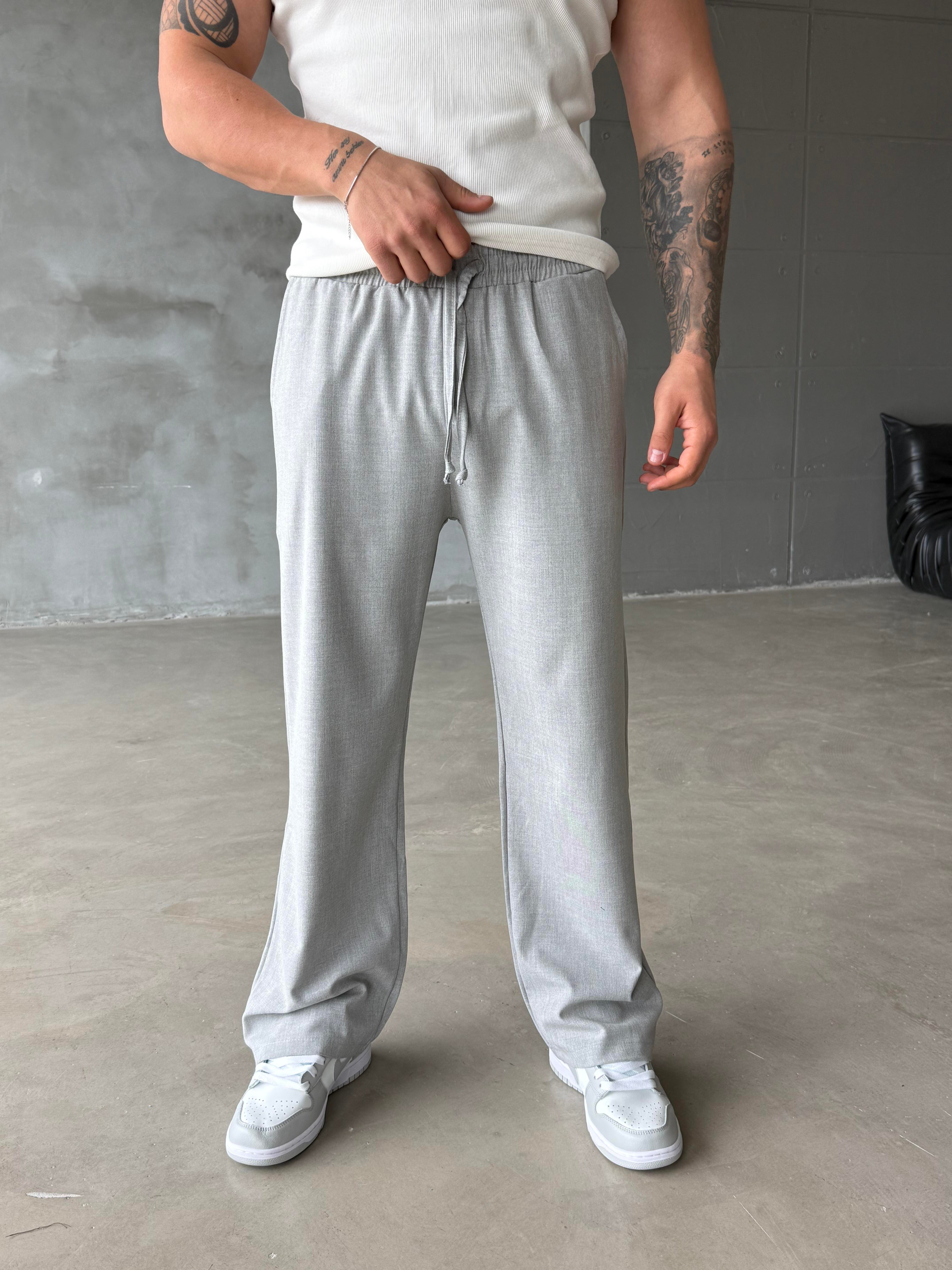 GabardinGri Bol Basic Bağcıklı Kumaş Pantalon SC