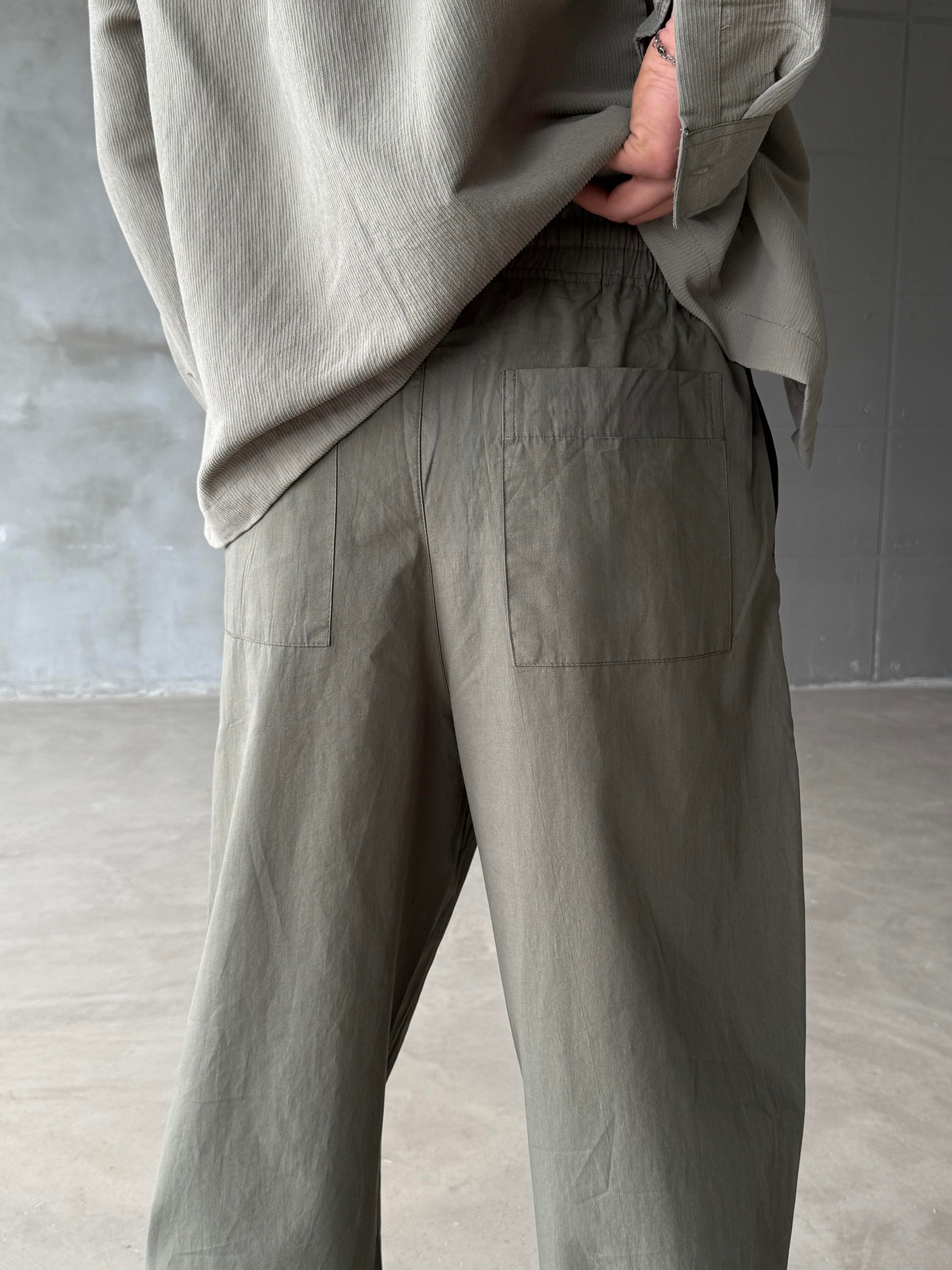 GabardinHaki Poplin Super Baggy Bağcıklı Pantalon JJ 118