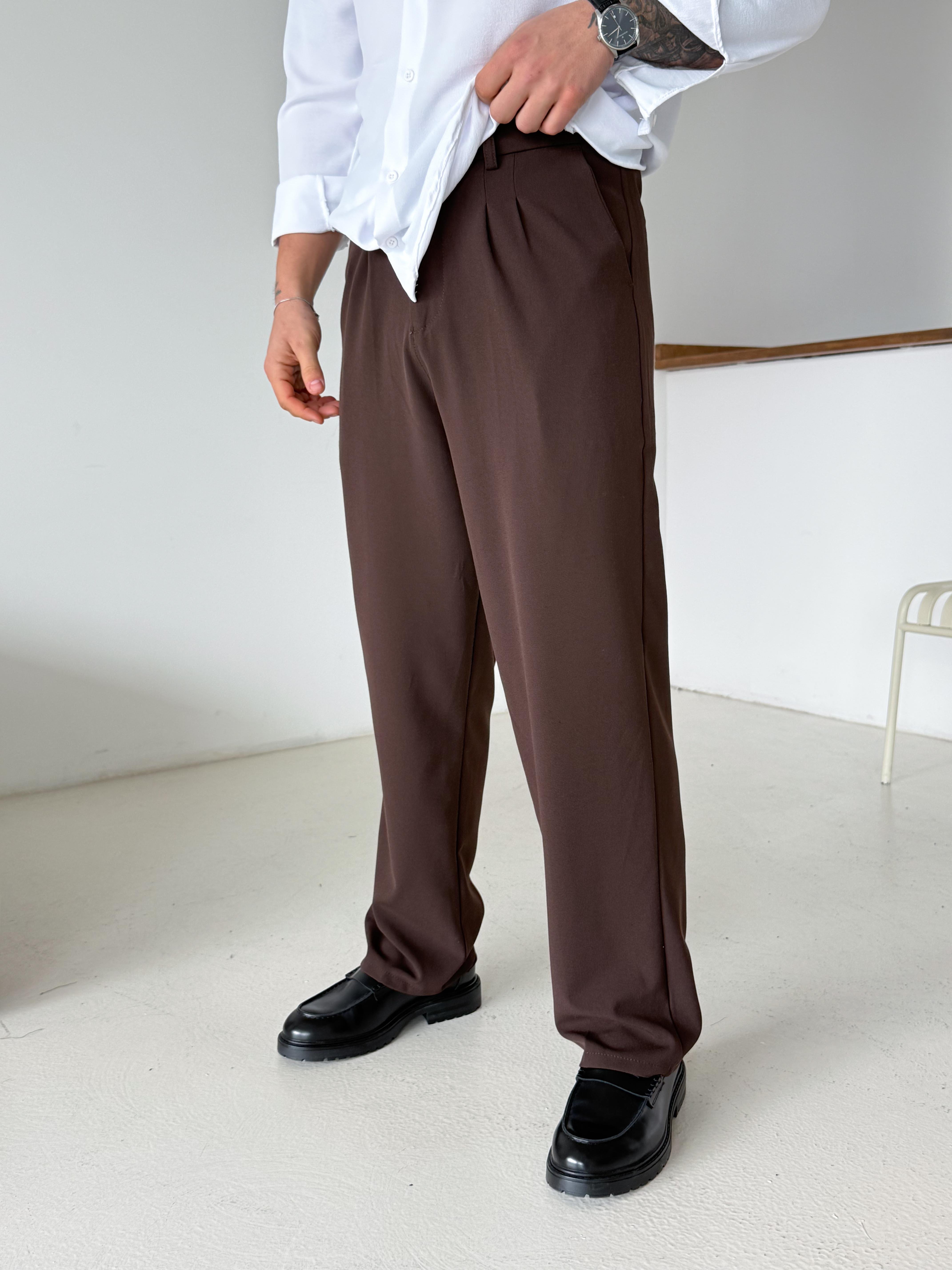GabardinKahve Baggy Bezayağı Kumaş Pantalon SNZ N1135
