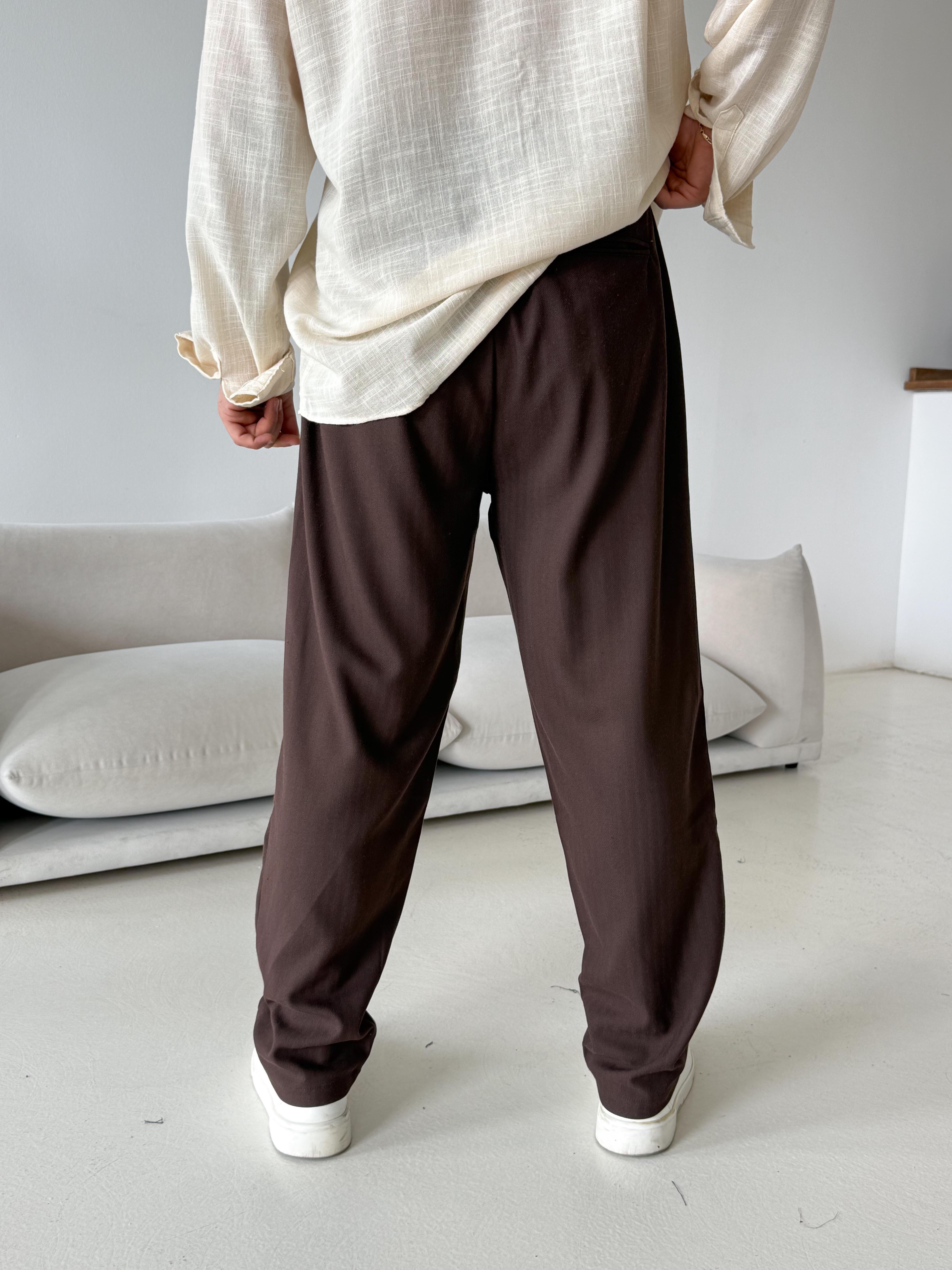 GabardinKahve Balık Sırtı Arka Lastikli Dokuma Pantalon PLZ 26409
