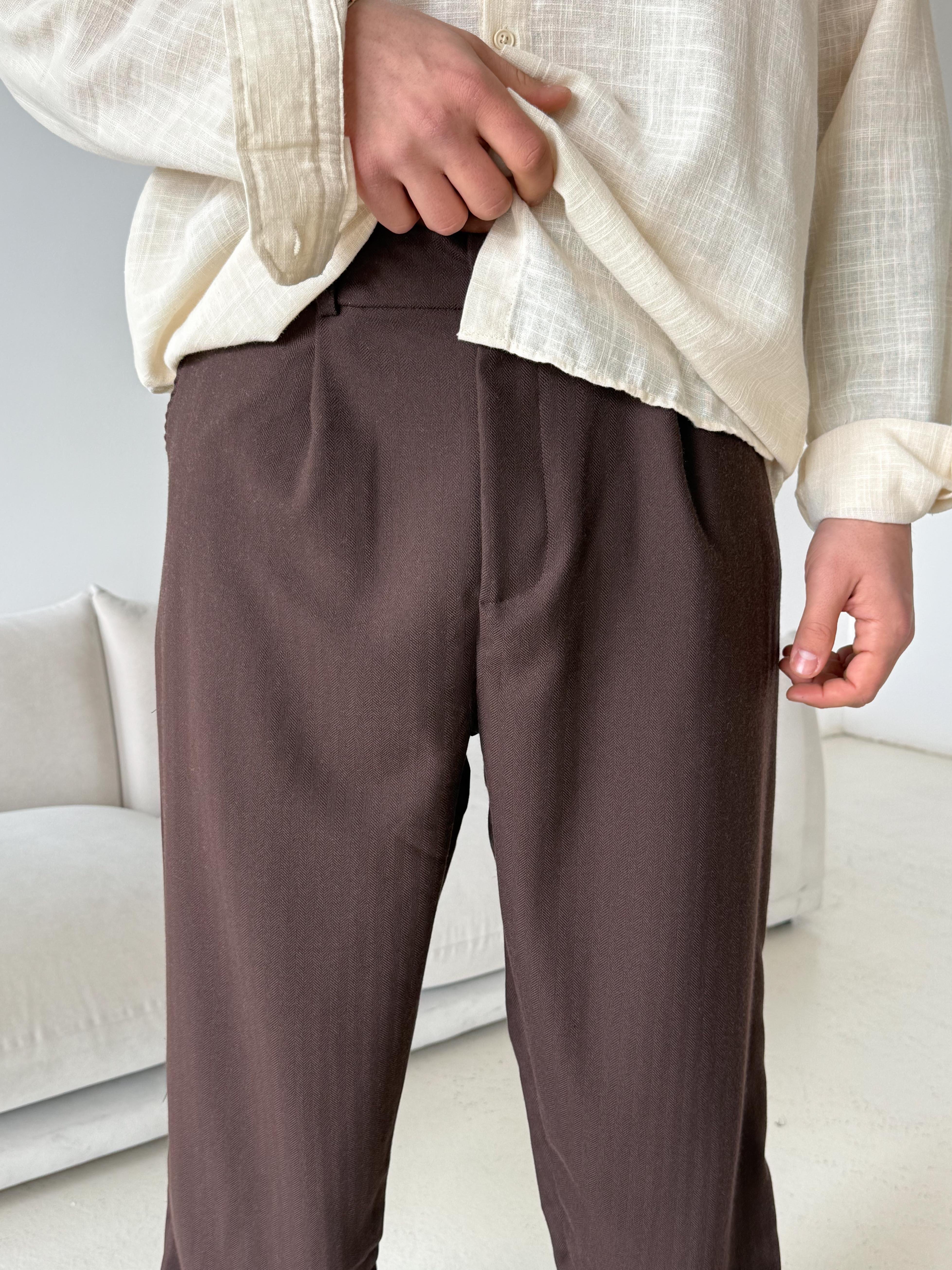 GabardinKahve Balık Sırtı Arka Lastikli Dokuma Pantalon PLZ 26409