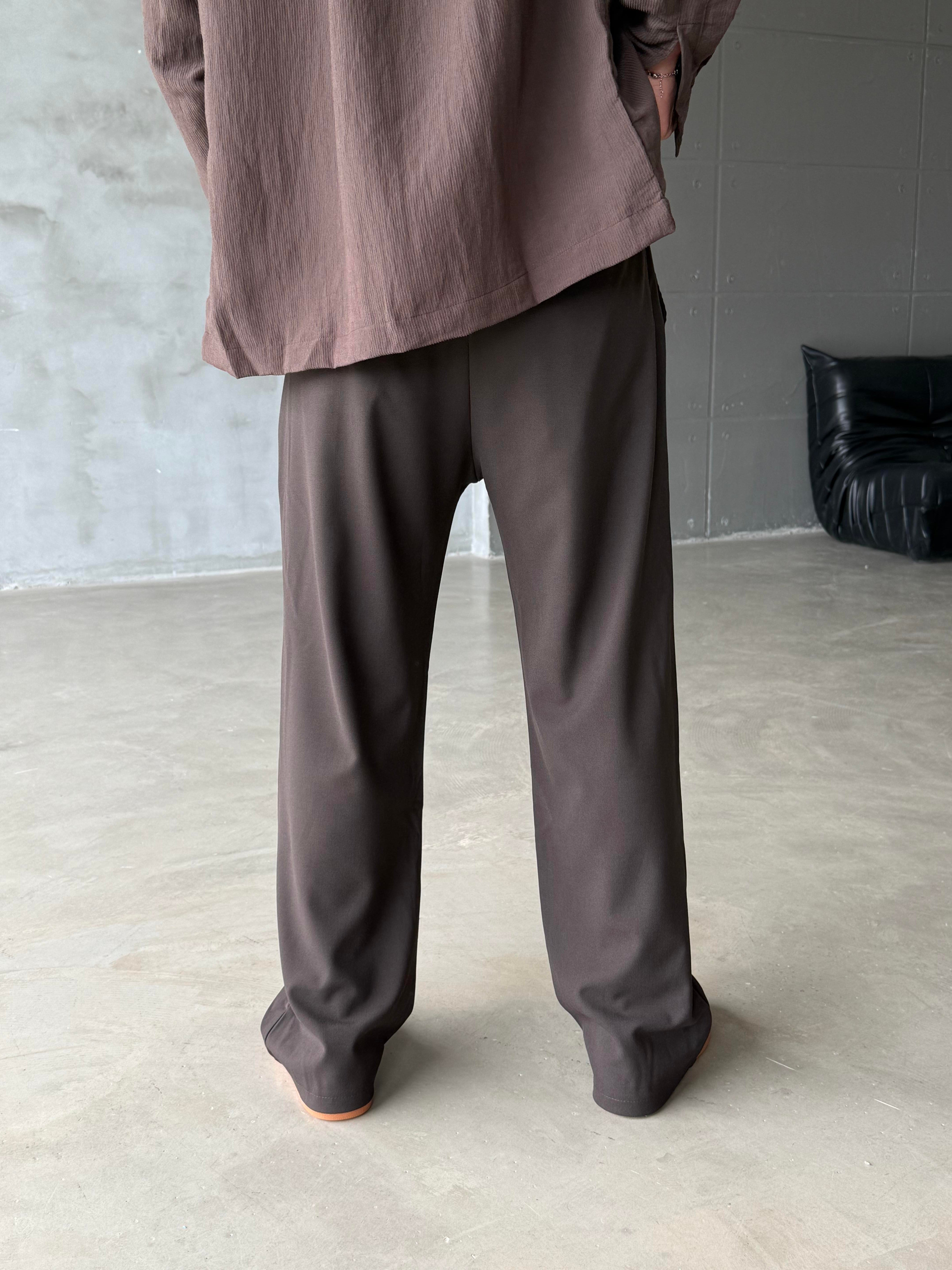 GabardinKahve Bol Basic Bağcıklı Kumaş Pantalon SC