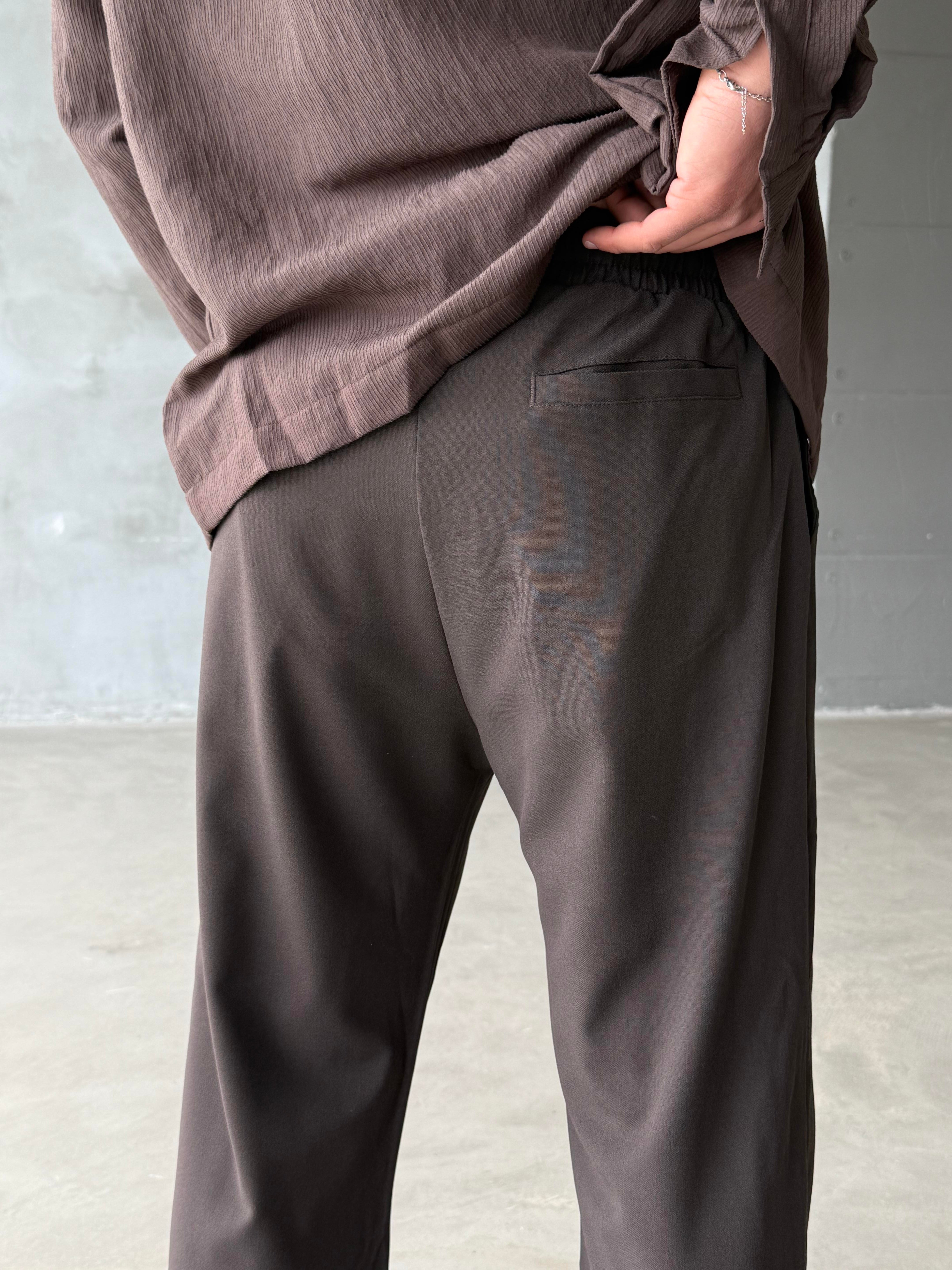 GabardinKahve Bol Basic Bağcıklı Kumaş Pantalon SC