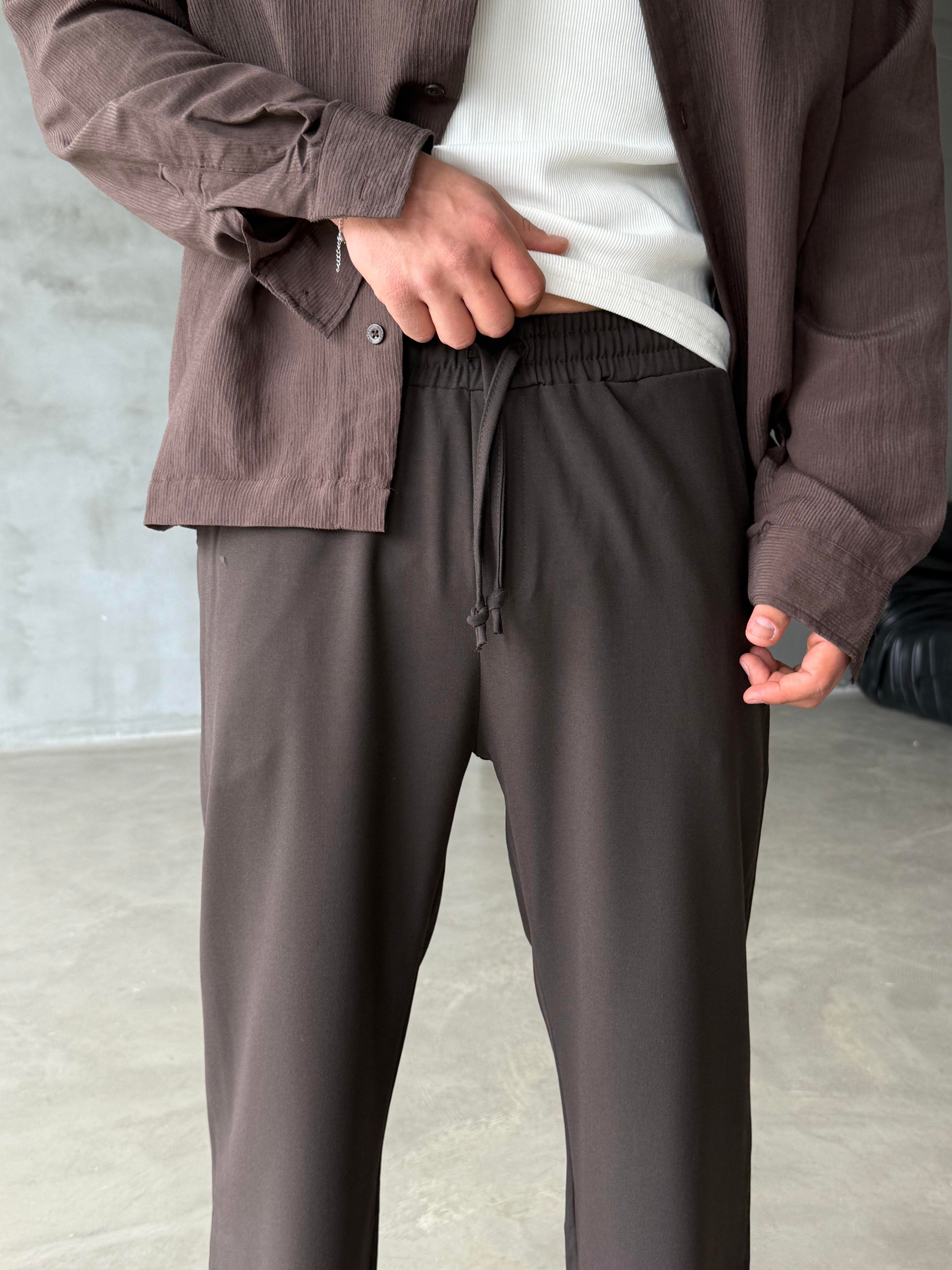 GabardinKahve Bol Basic Bağcıklı Kumaş Pantalon SC