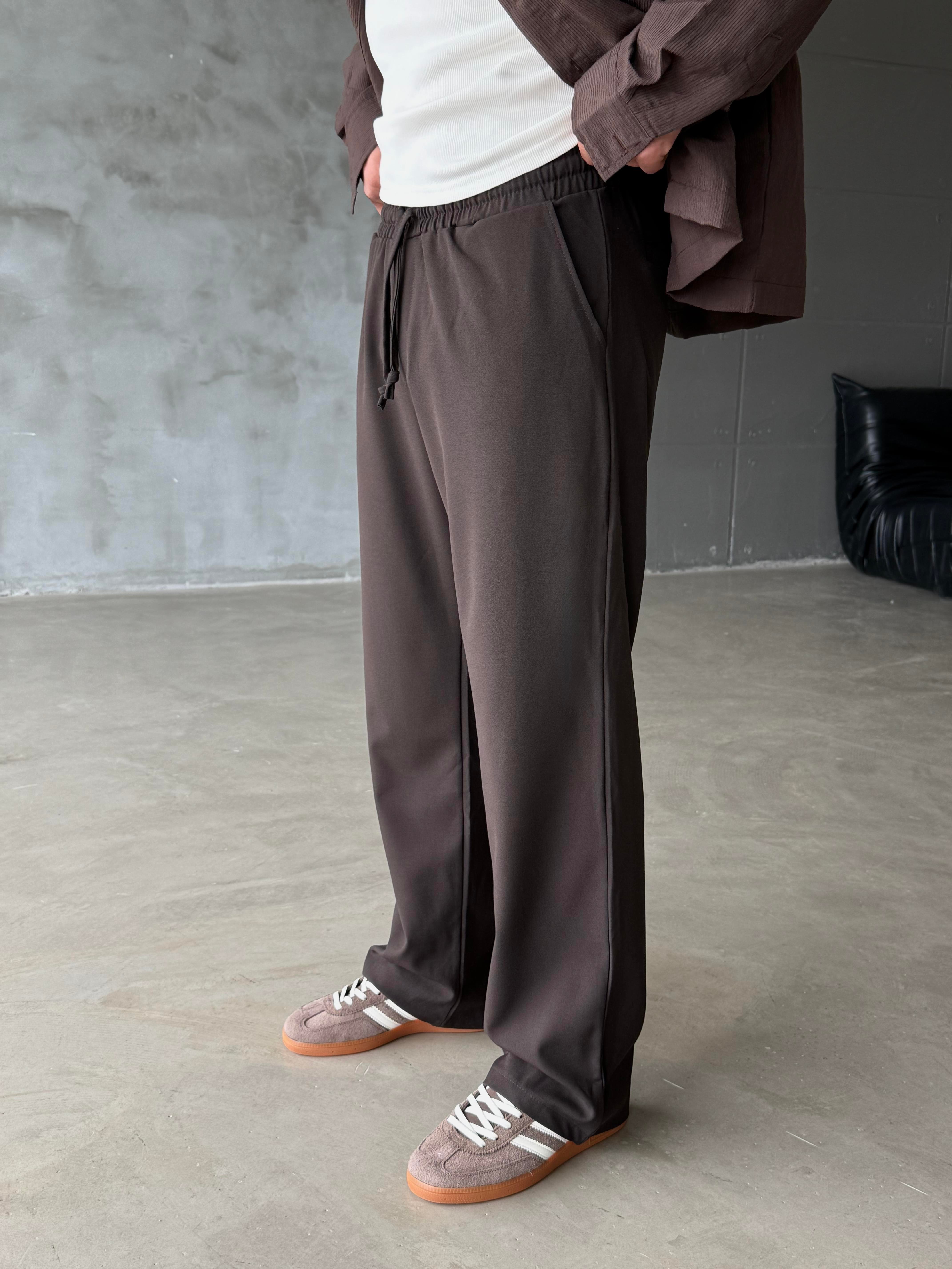 GabardinKahve Bol Basic Bağcıklı Kumaş Pantalon SC