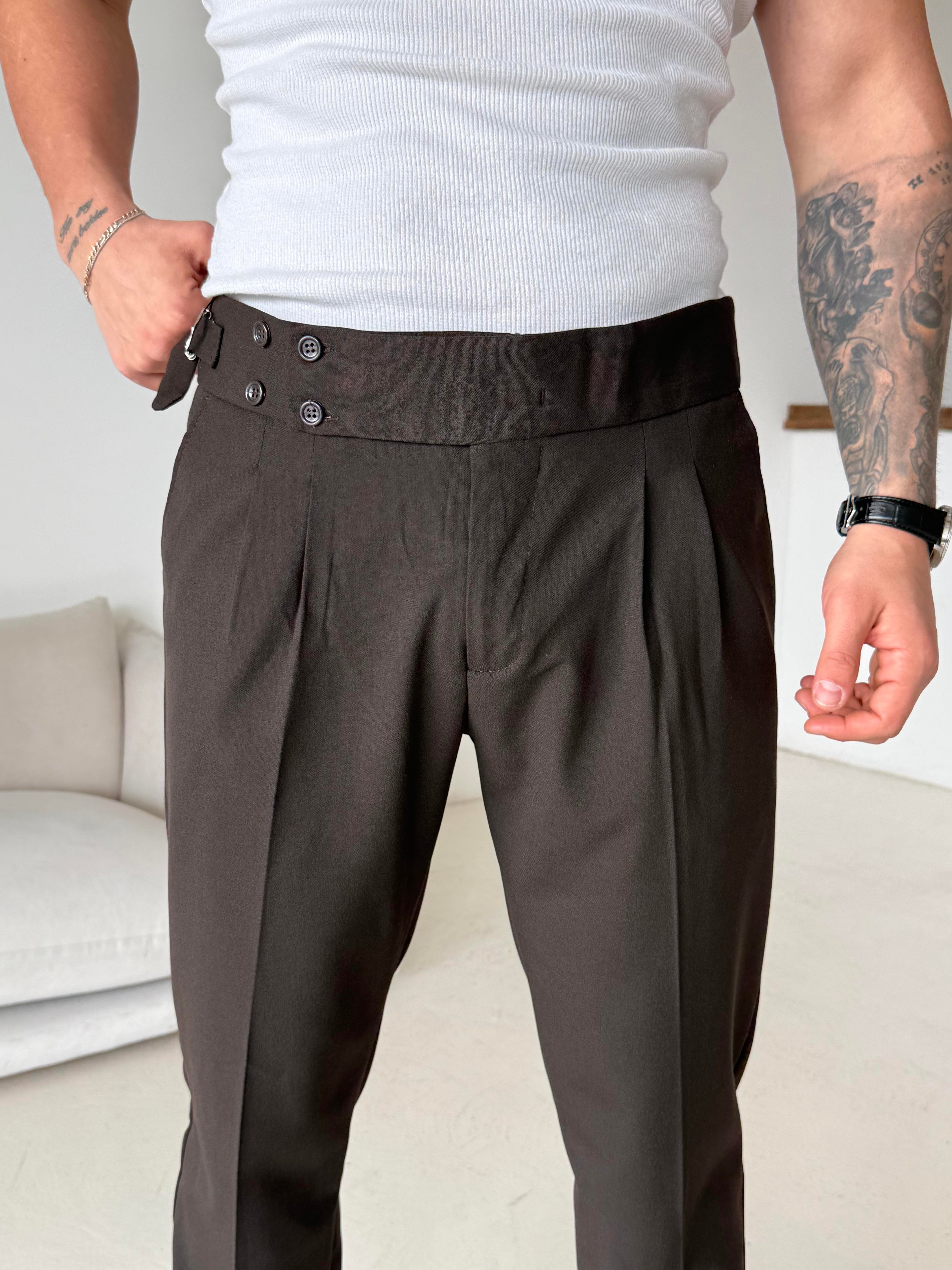 GabardinKahve Dört Düğmeli Tokalı Regular Fit Kumaş Pantalon SC
