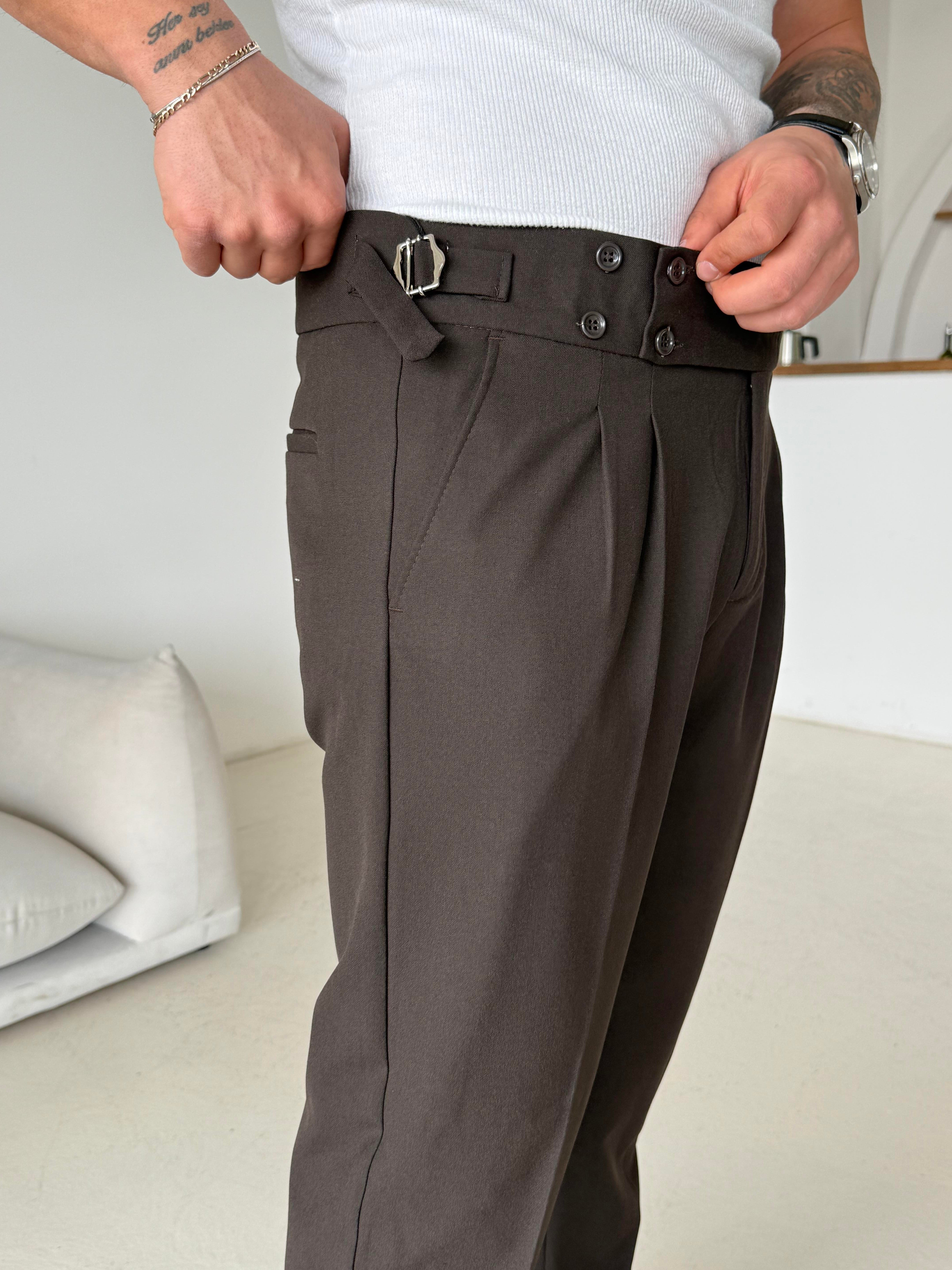 GabardinKahve Dört Düğmeli Tokalı Regular Fit Kumaş Pantalon SC