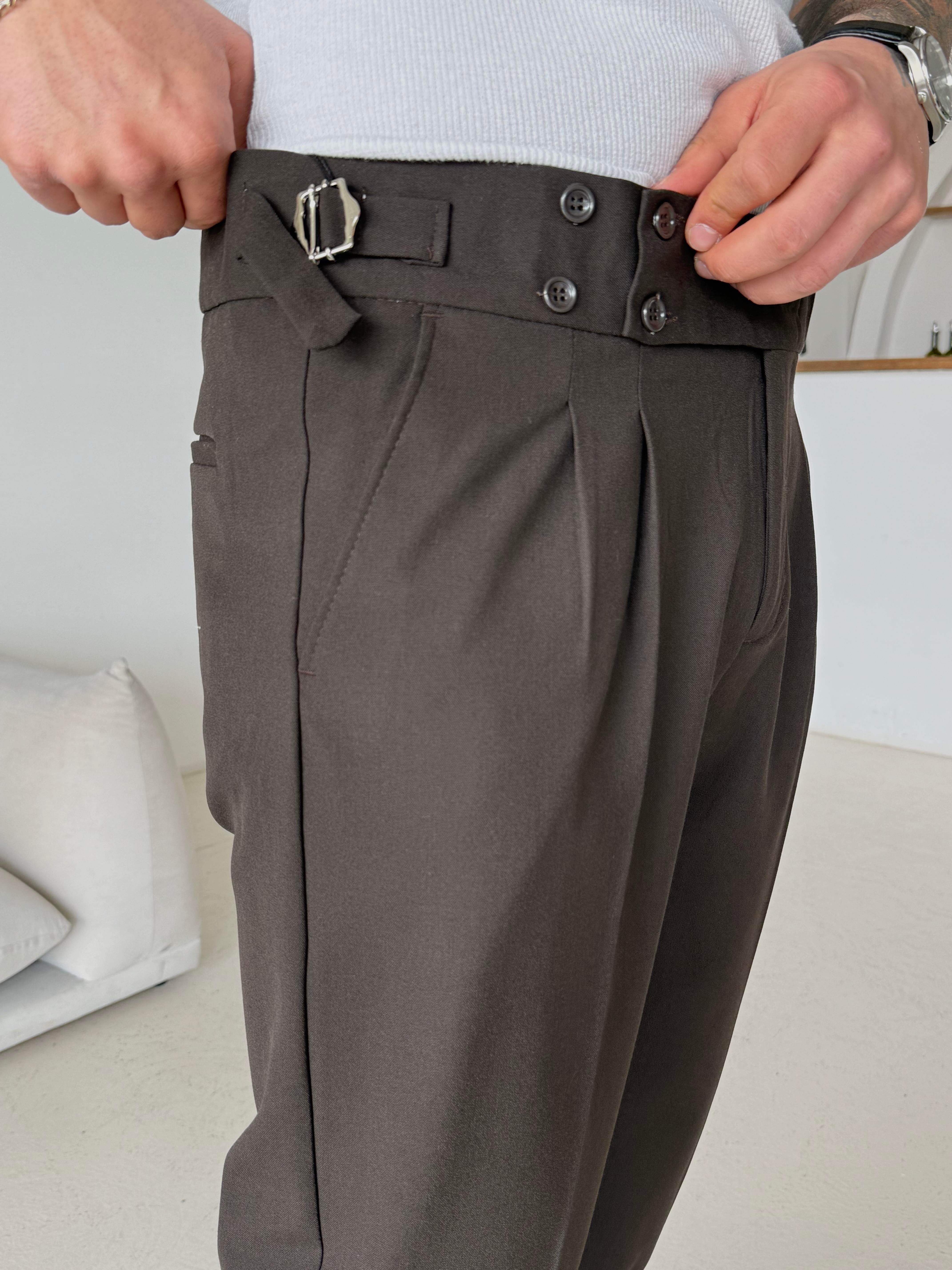 GabardinKahve Dört Düğmeli Tokalı Regular Fit Kumaş Pantalon SC