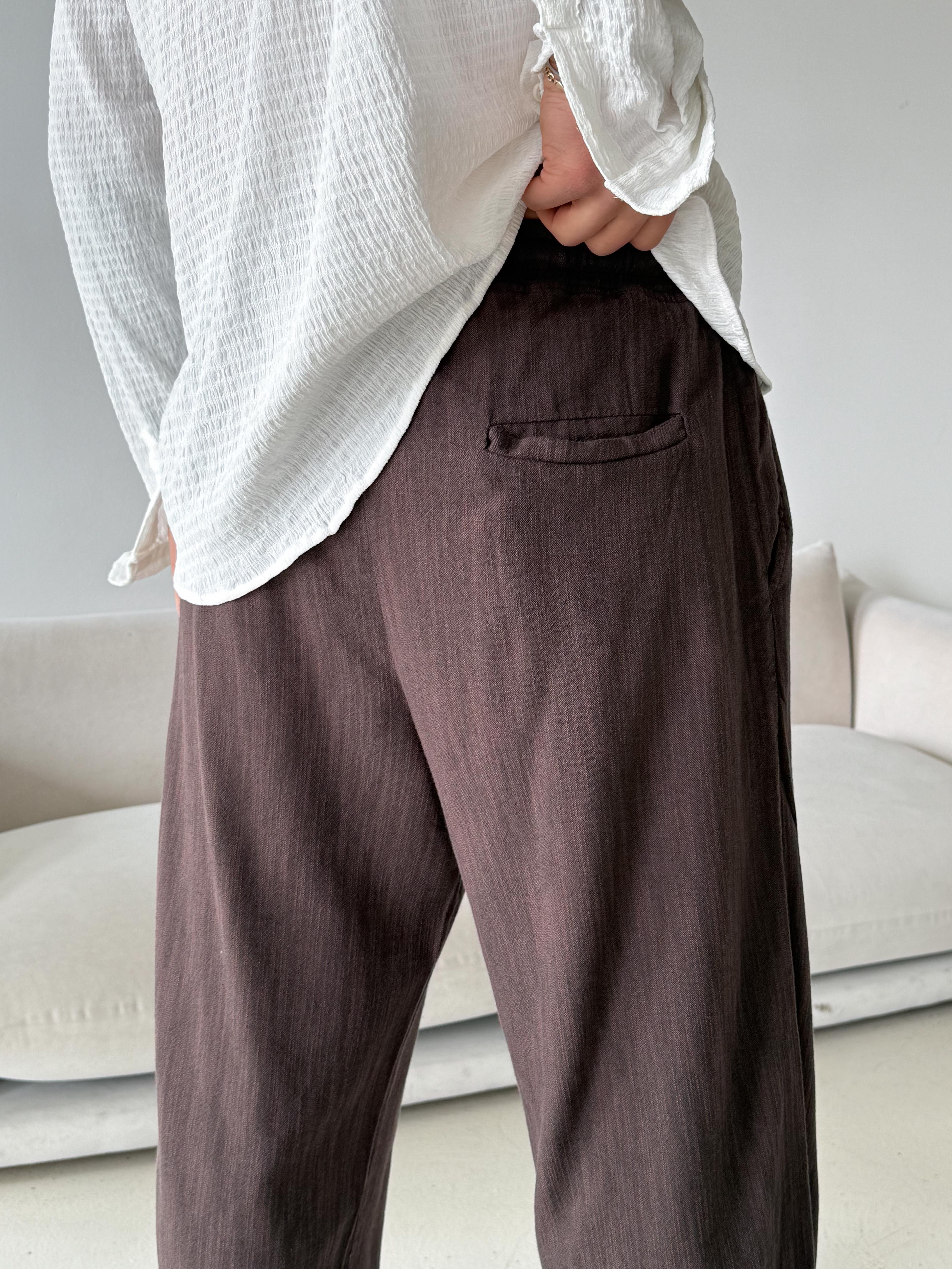GabardinKahve Fresh Yıkamalı Keten Pantalon JJ Y116
