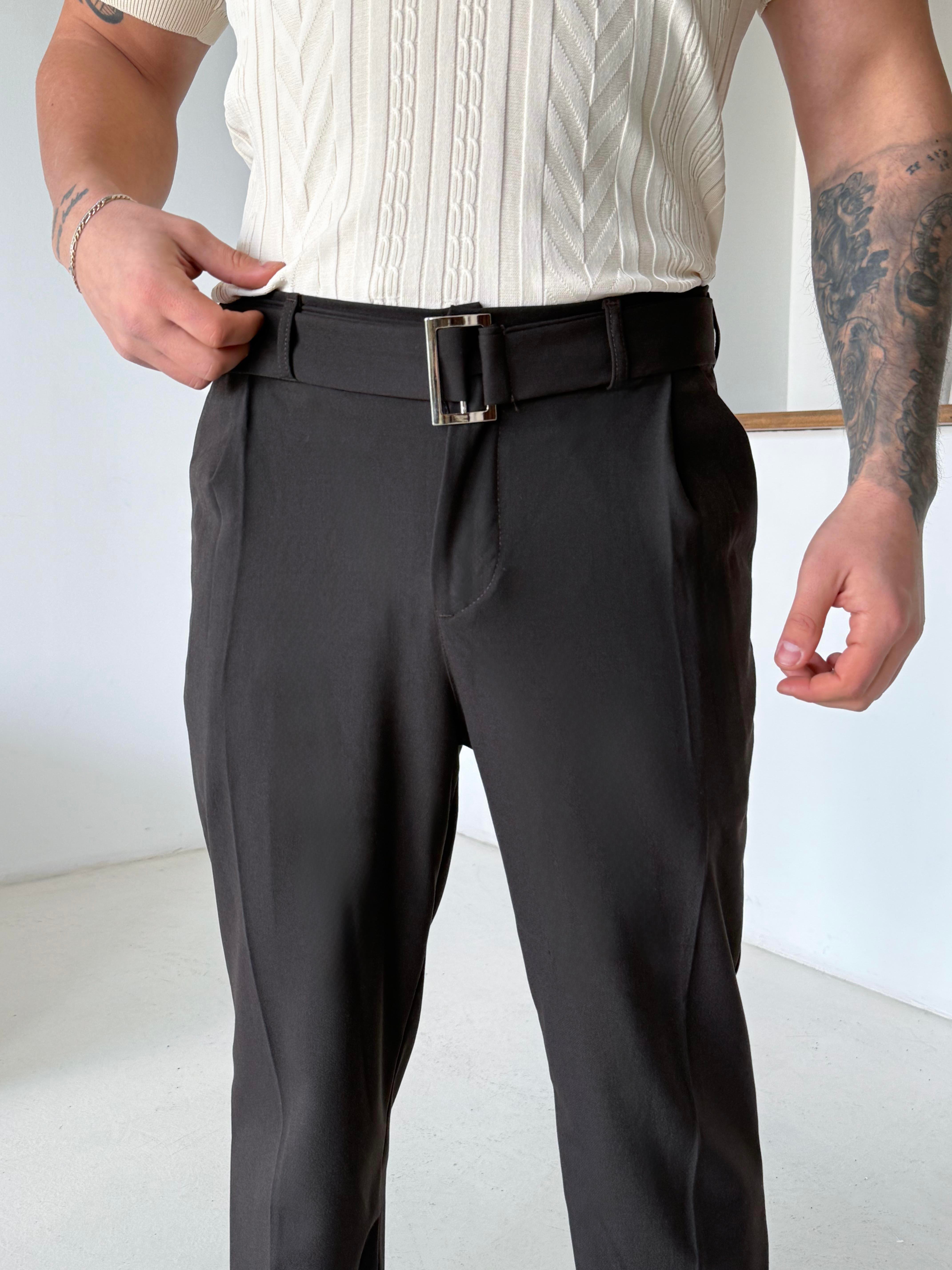 GabardinKahve Kendi Kemerli Regular Fit Bezayağı Kumaş Pant N1344