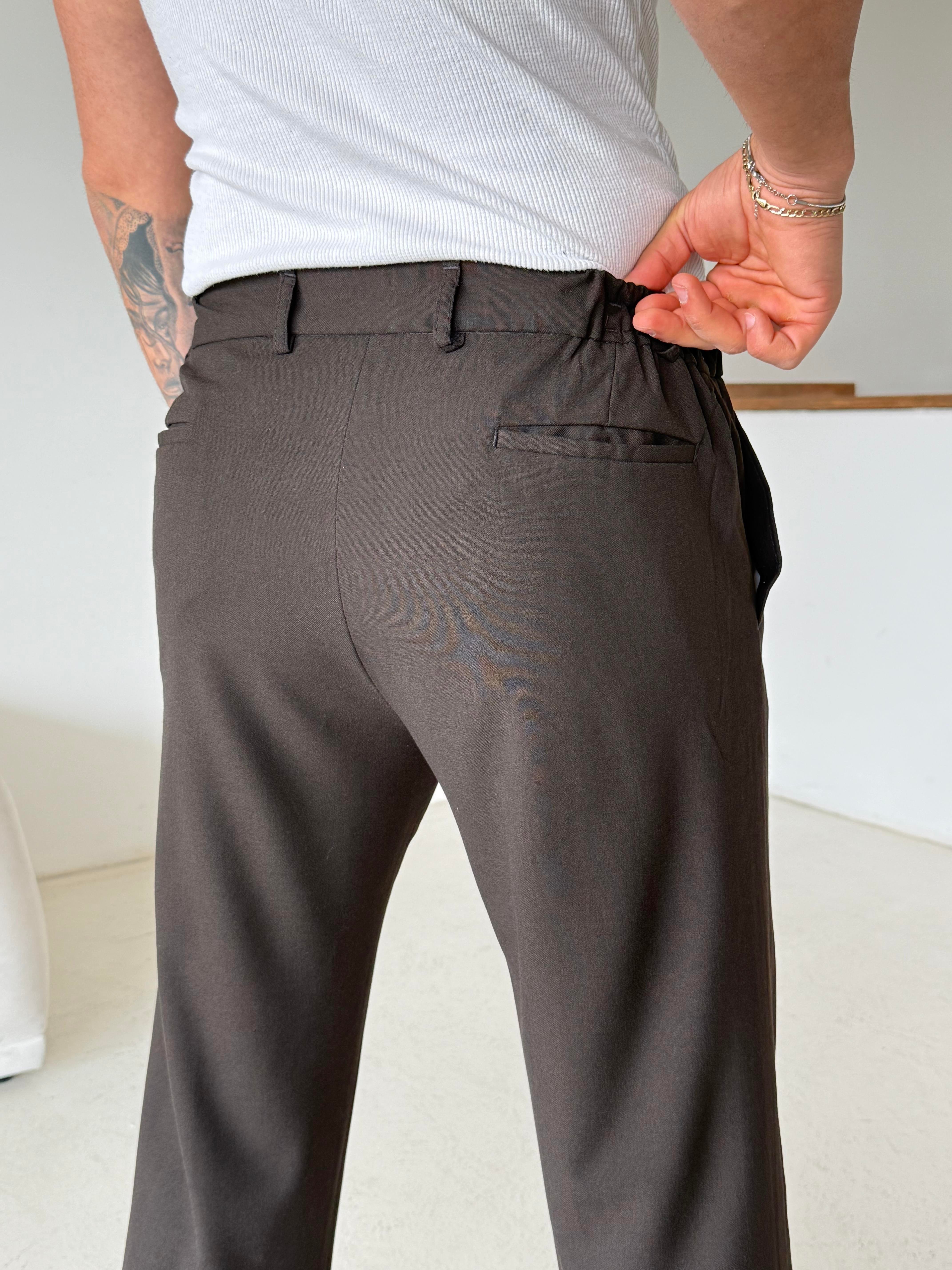 GabardinKahve Lastikli Baggy Kumaş Pantalon SC