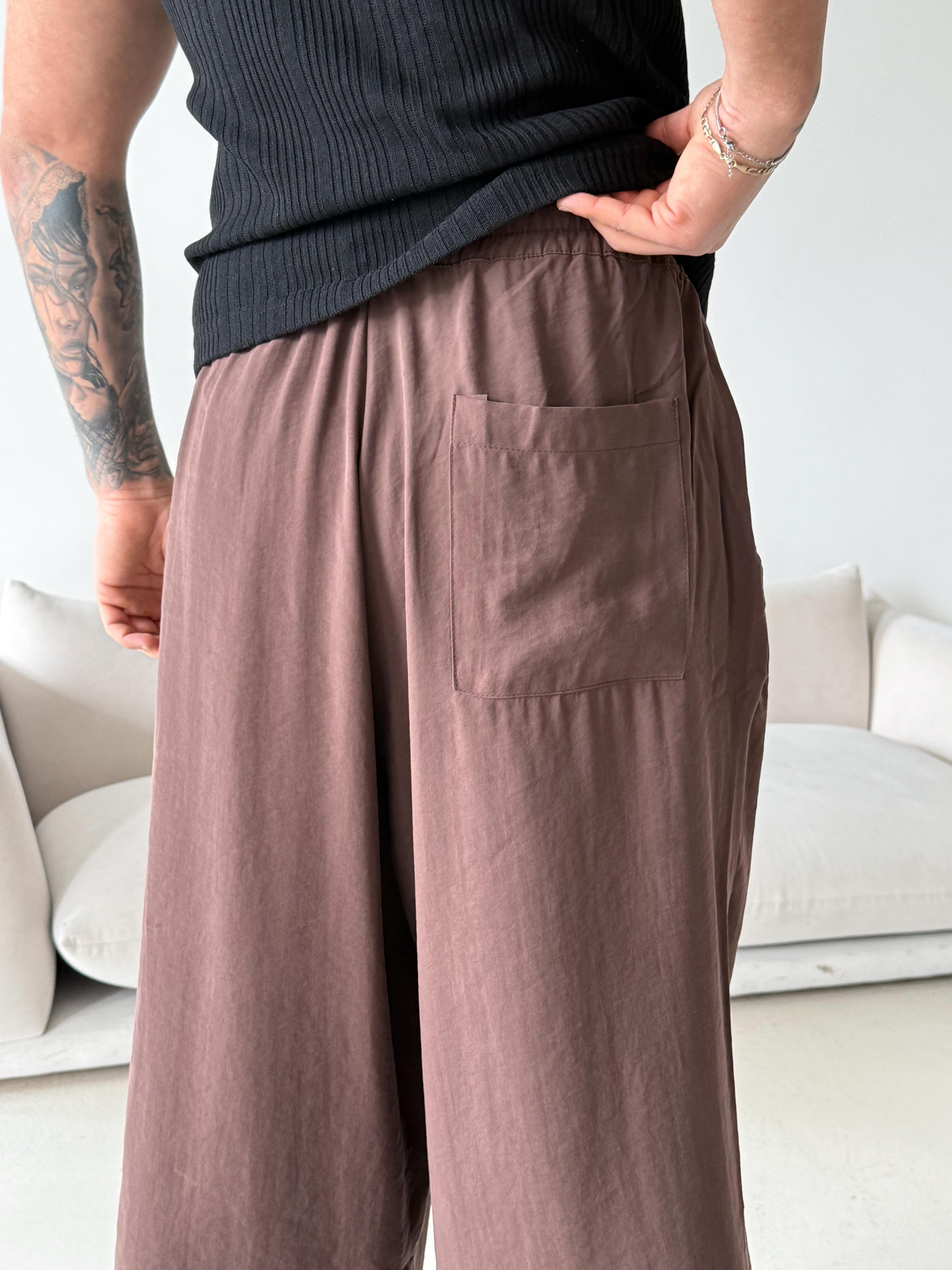 GabardinKahve Modal Yarım Lastikli Baggy Pantalon 4066