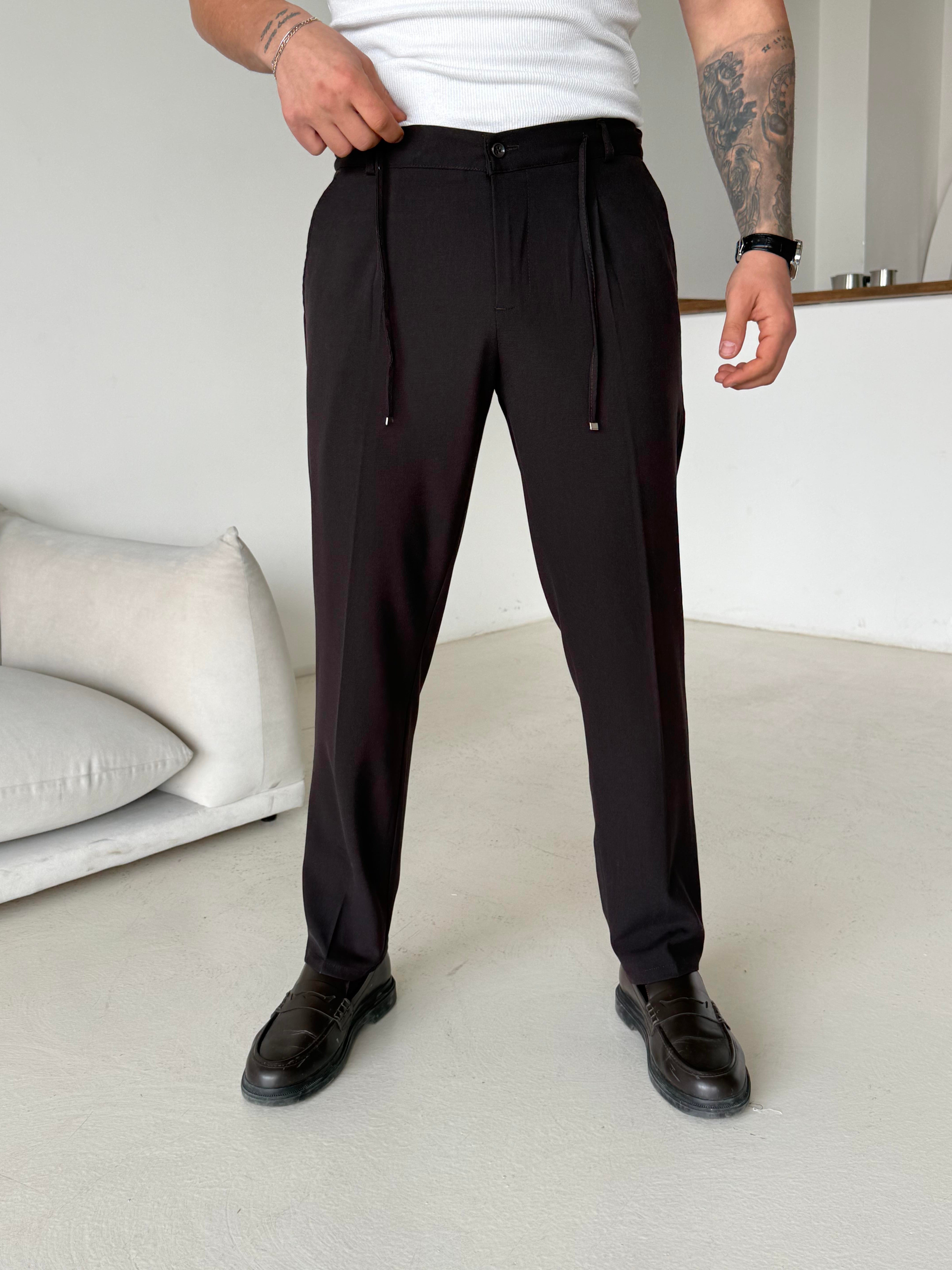 GabardinKahve Pileli Lastikli Bağcıklı Regular Kumaş Pantalon SC