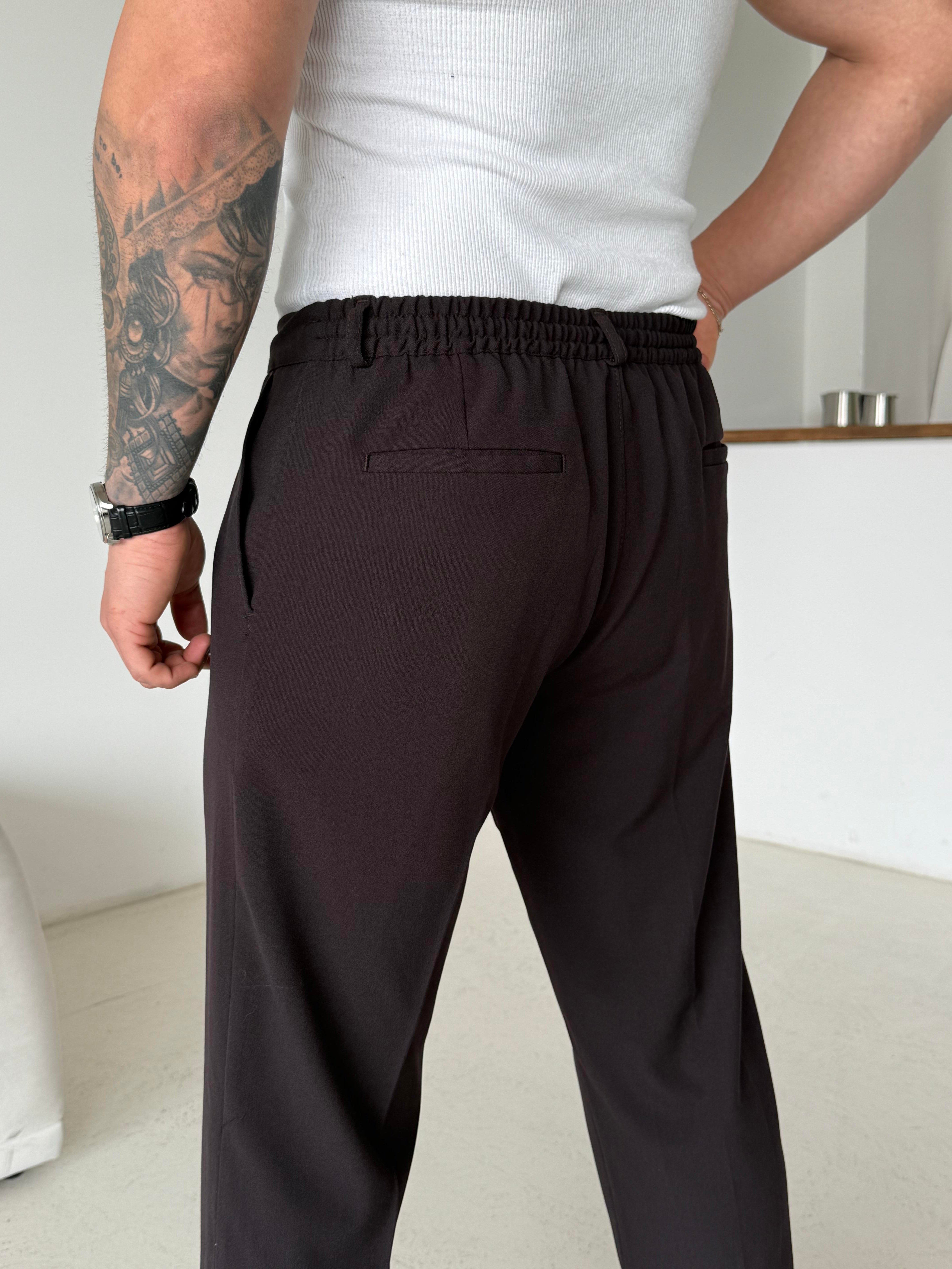 GabardinKahve Pileli Lastikli Bağcıklı Regular Kumaş Pantalon SC