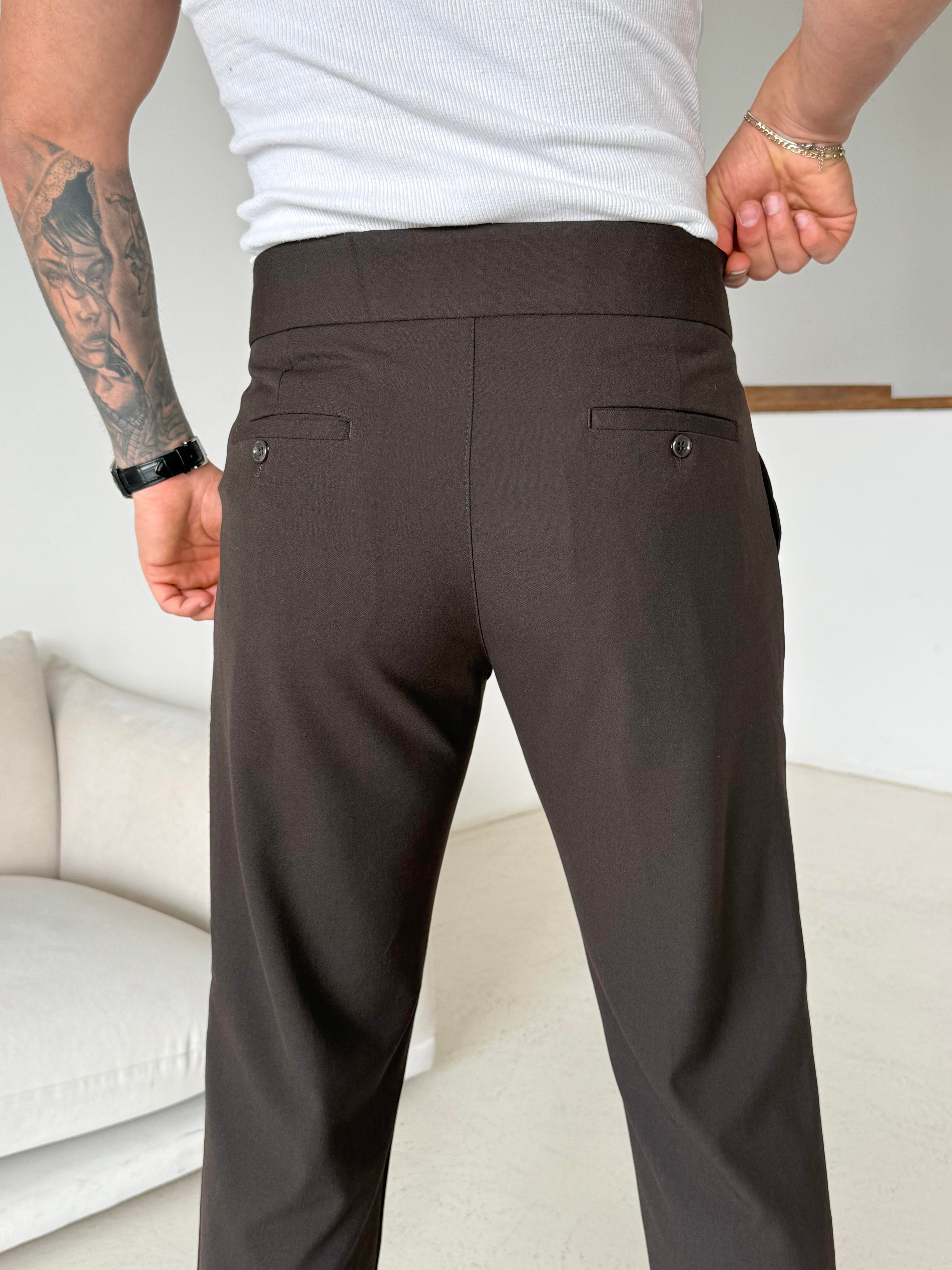 GabardinKahve Tokalı Regular Fit Kumaş Pantalon SC