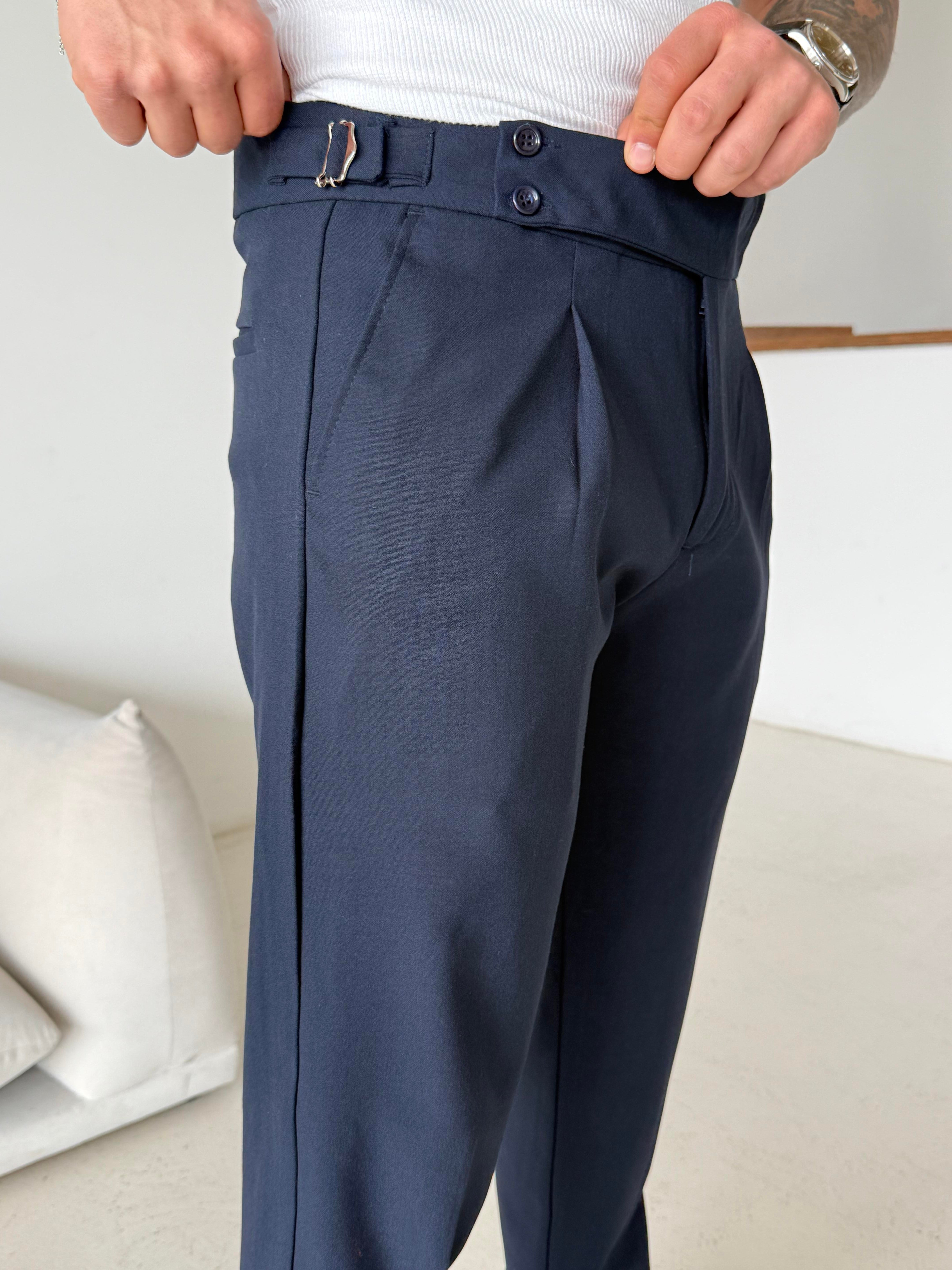GabardinLacivert Dört Düğmeli Tokalı Regular Fit Kumaş Pantalon SC