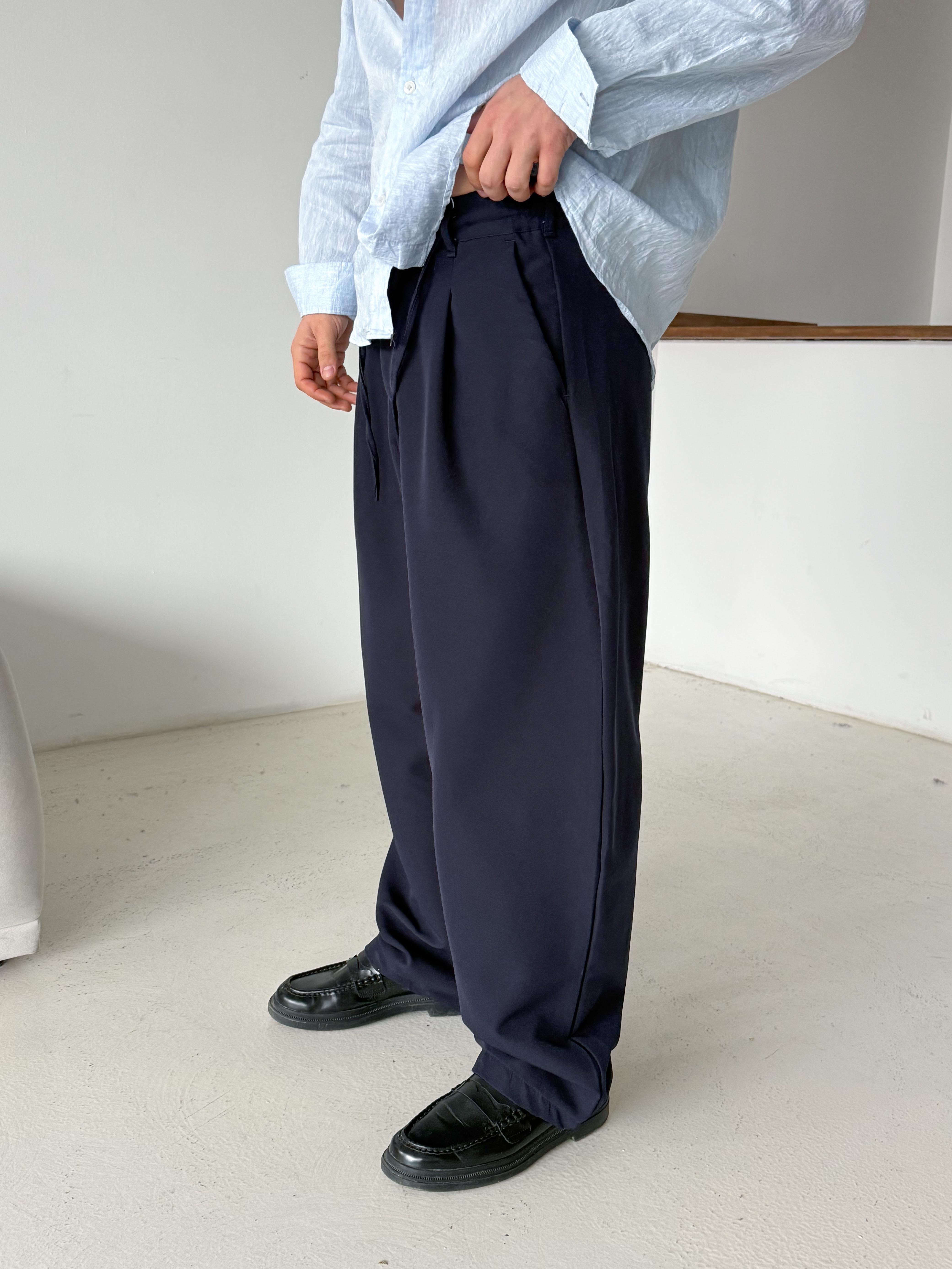 GabardinLacivert Double Balon Kalıp Yarım Lastik Pantalon PNC 4068
