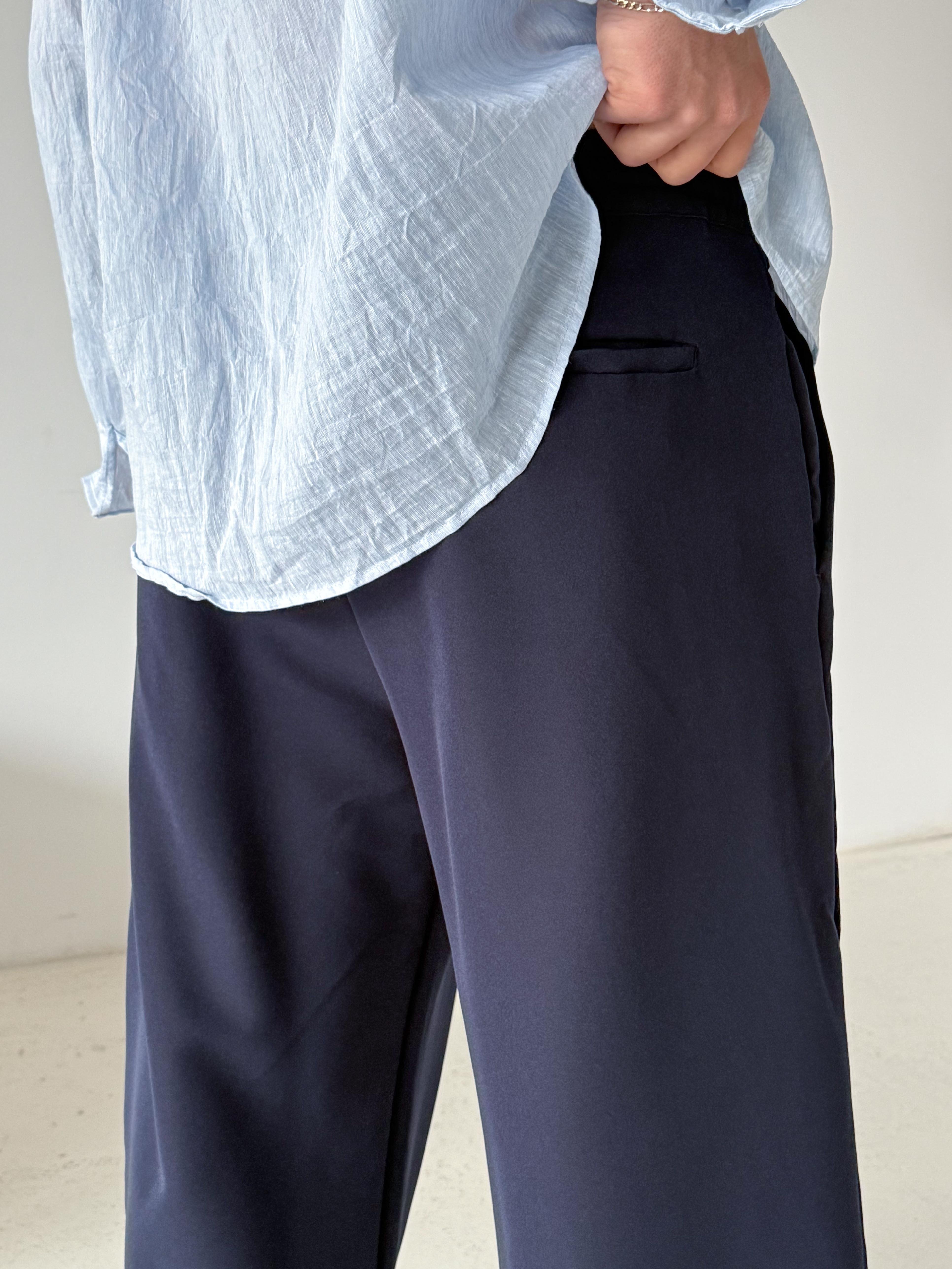 GabardinLacivert Double Balon Kalıp Yarım Lastik Pantalon PNC 4068