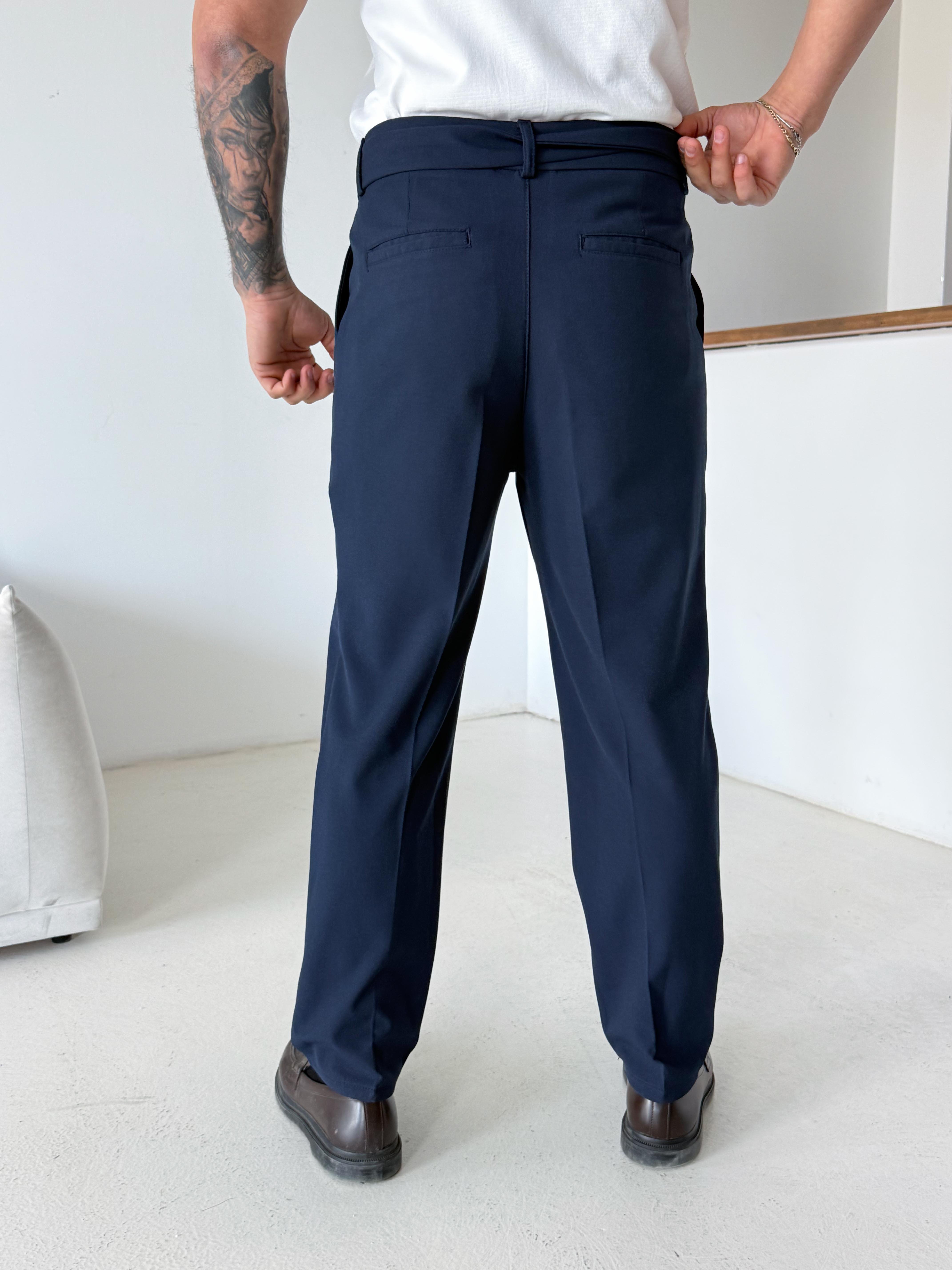 GabardinLacivert Kendi Kemerli Regular Fit Bezayağı Kumaş Pant N1344