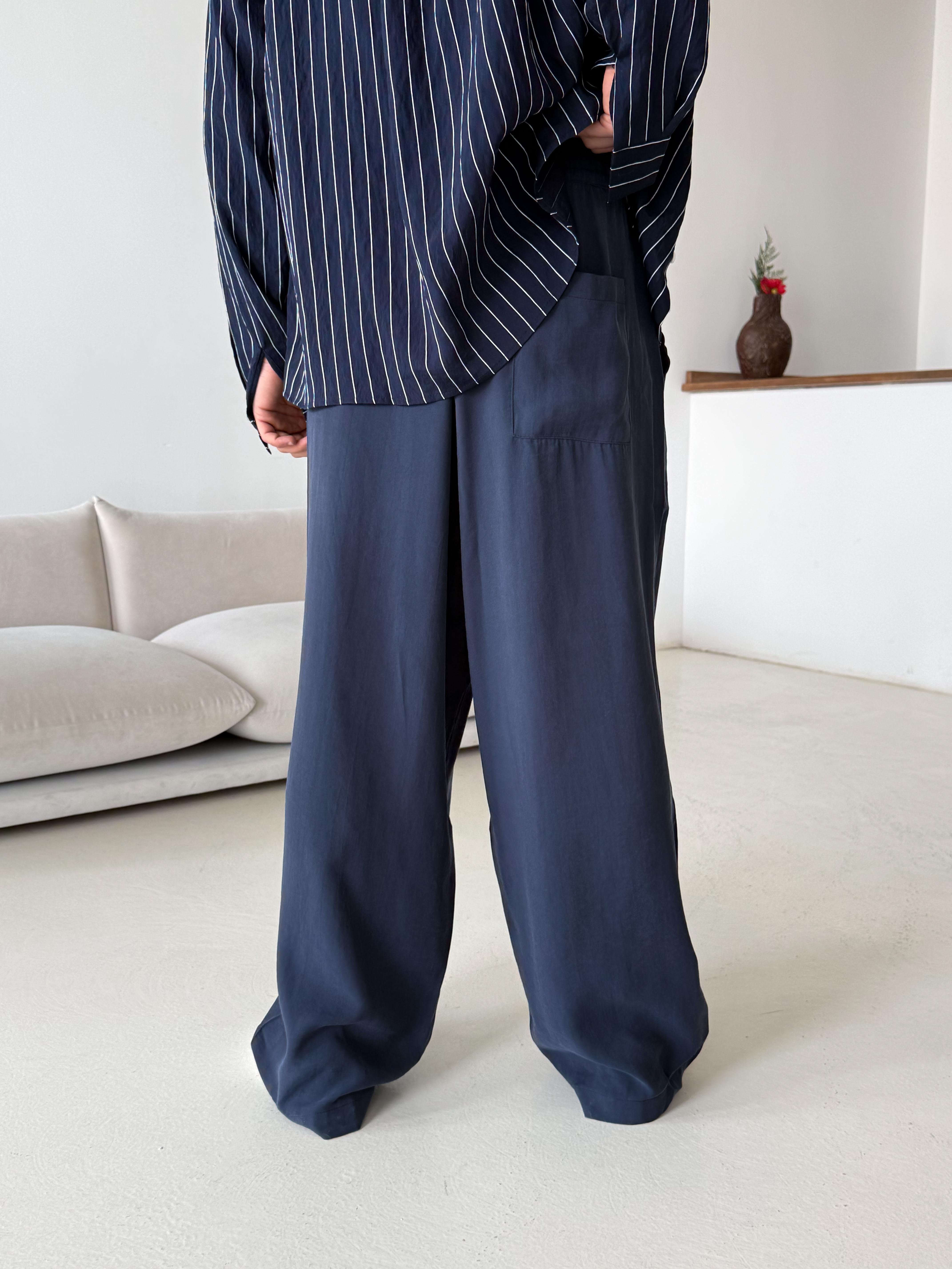 GabardinLacivert Modal Yarım Lastikli Baggy Pantalon 4066
