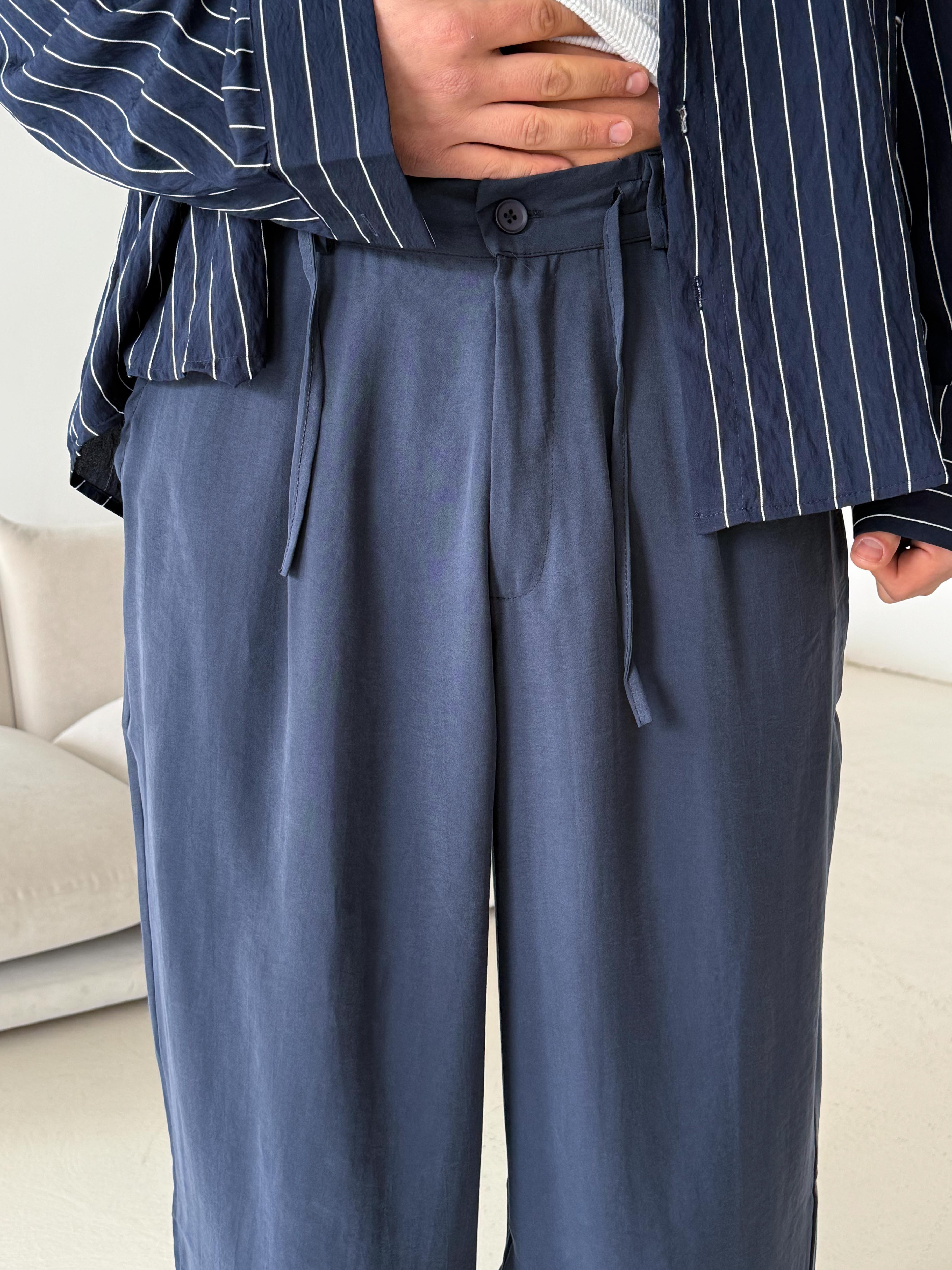 GabardinLacivert Modal Yarım Lastikli Baggy Pantalon 4066