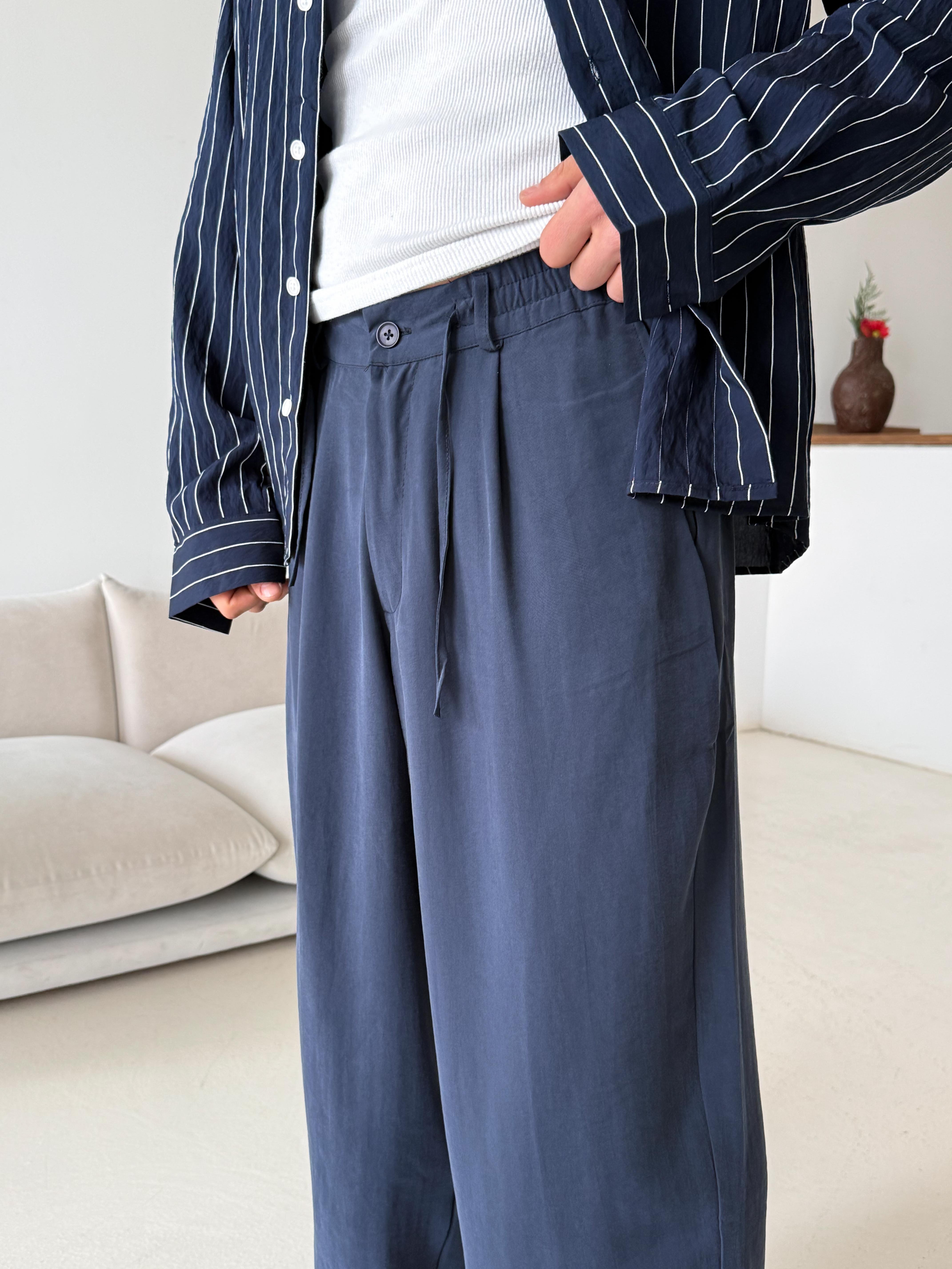 GabardinLacivert Modal Yarım Lastikli Baggy Pantalon 4066