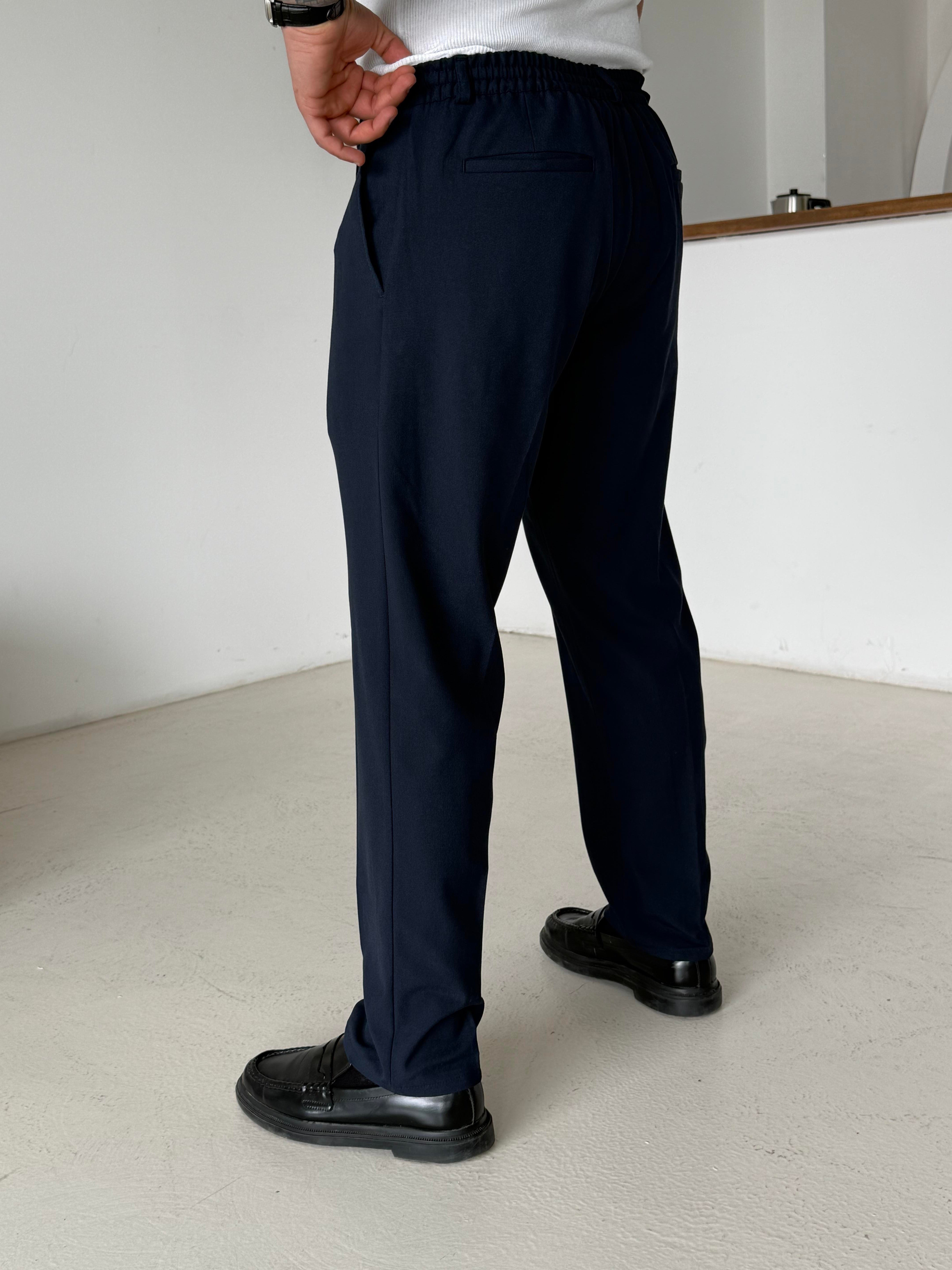 GabardinLacivert Pileli Lastikli Bağcıklı Regular Kumaş Pantalon SC