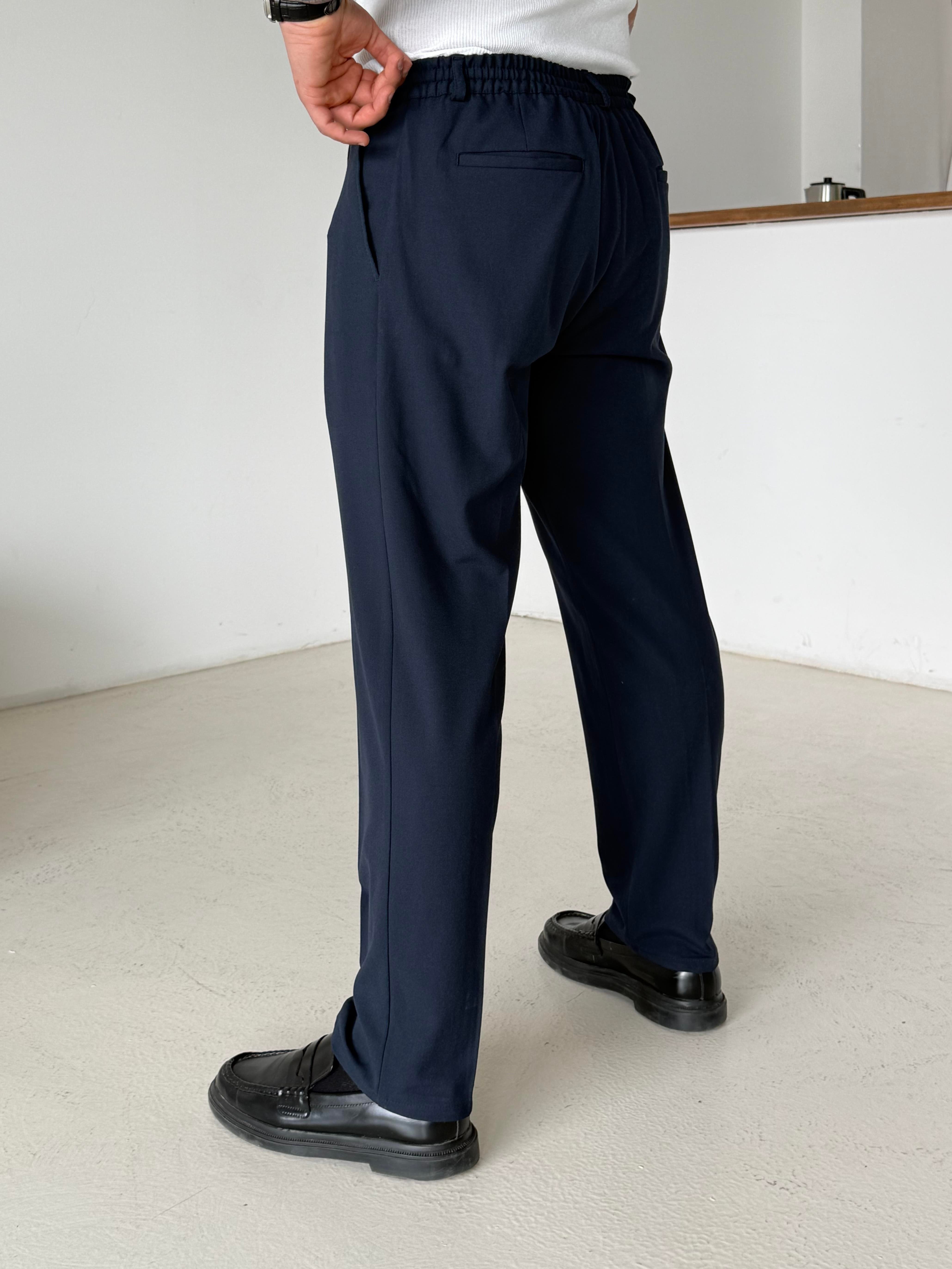 GabardinLacivert Pileli Lastikli Bağcıklı Regular Kumaş Pantalon SC