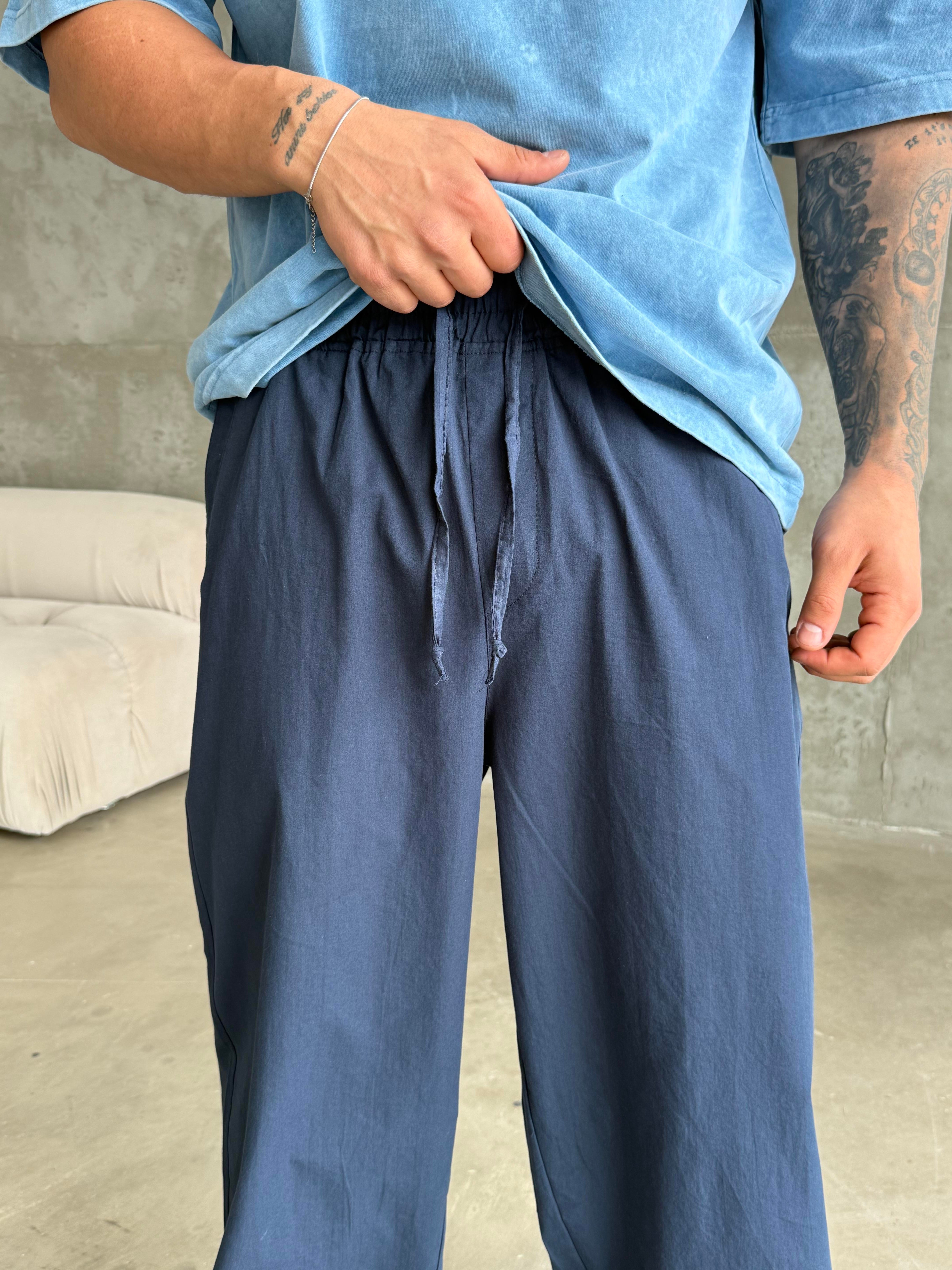 GabardinLacivert Poplin Super Baggy Bağcıklı Pantalon JJ 118