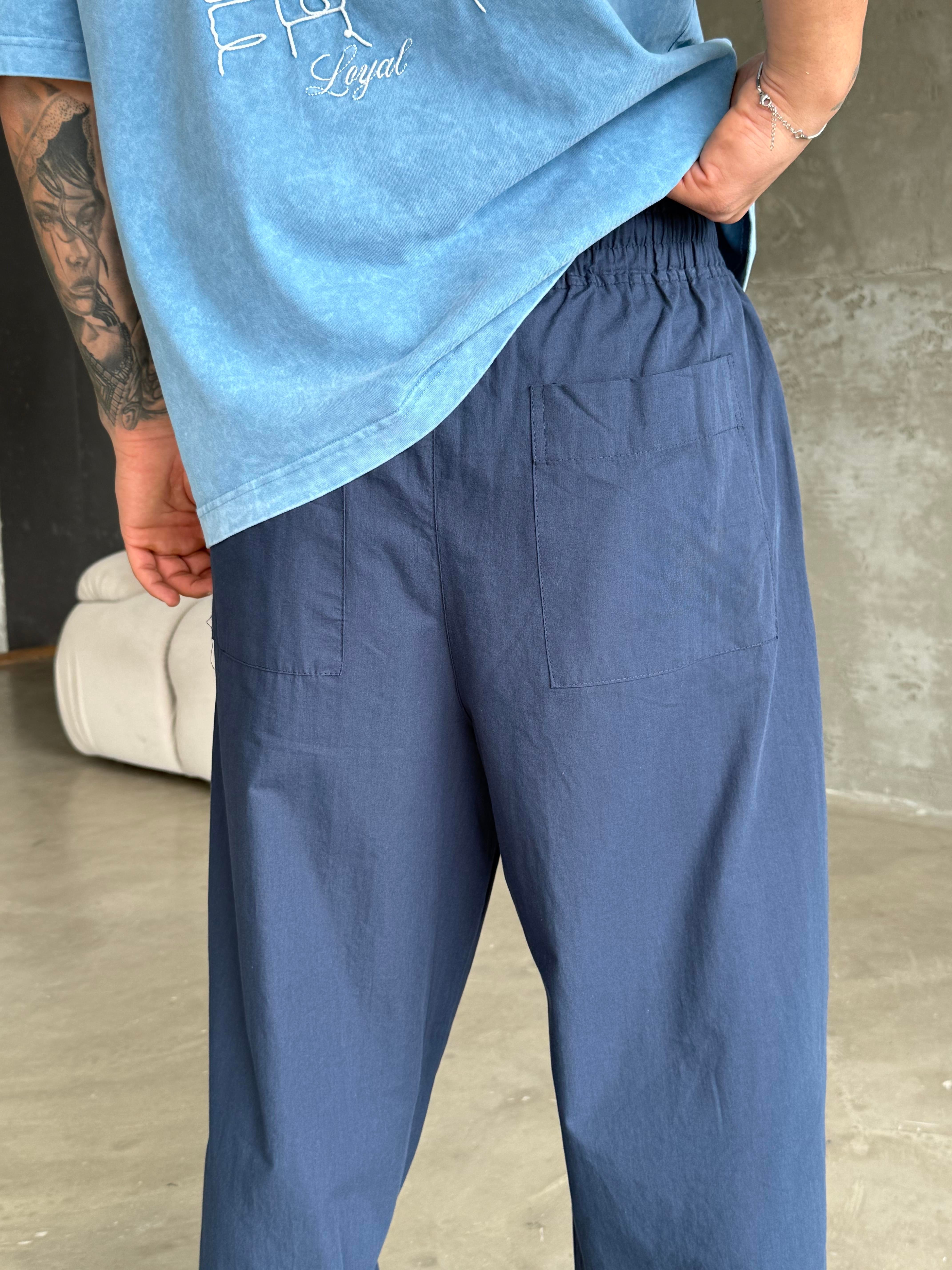GabardinLacivert Poplin Super Baggy Bağcıklı Pantalon JJ 118