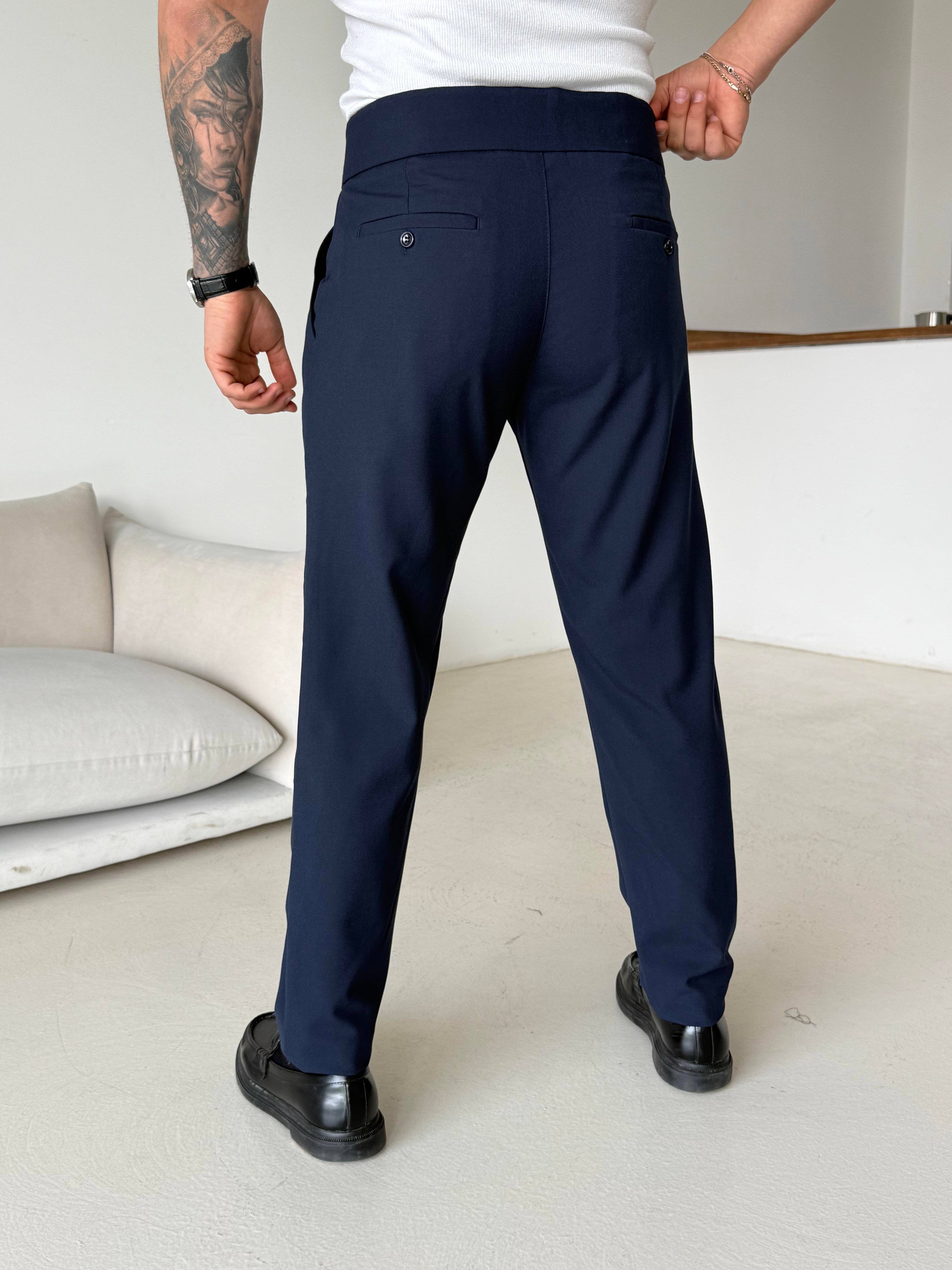 GabardinLacivert Tokalı Regular Fit Kumaş Pantalon SC