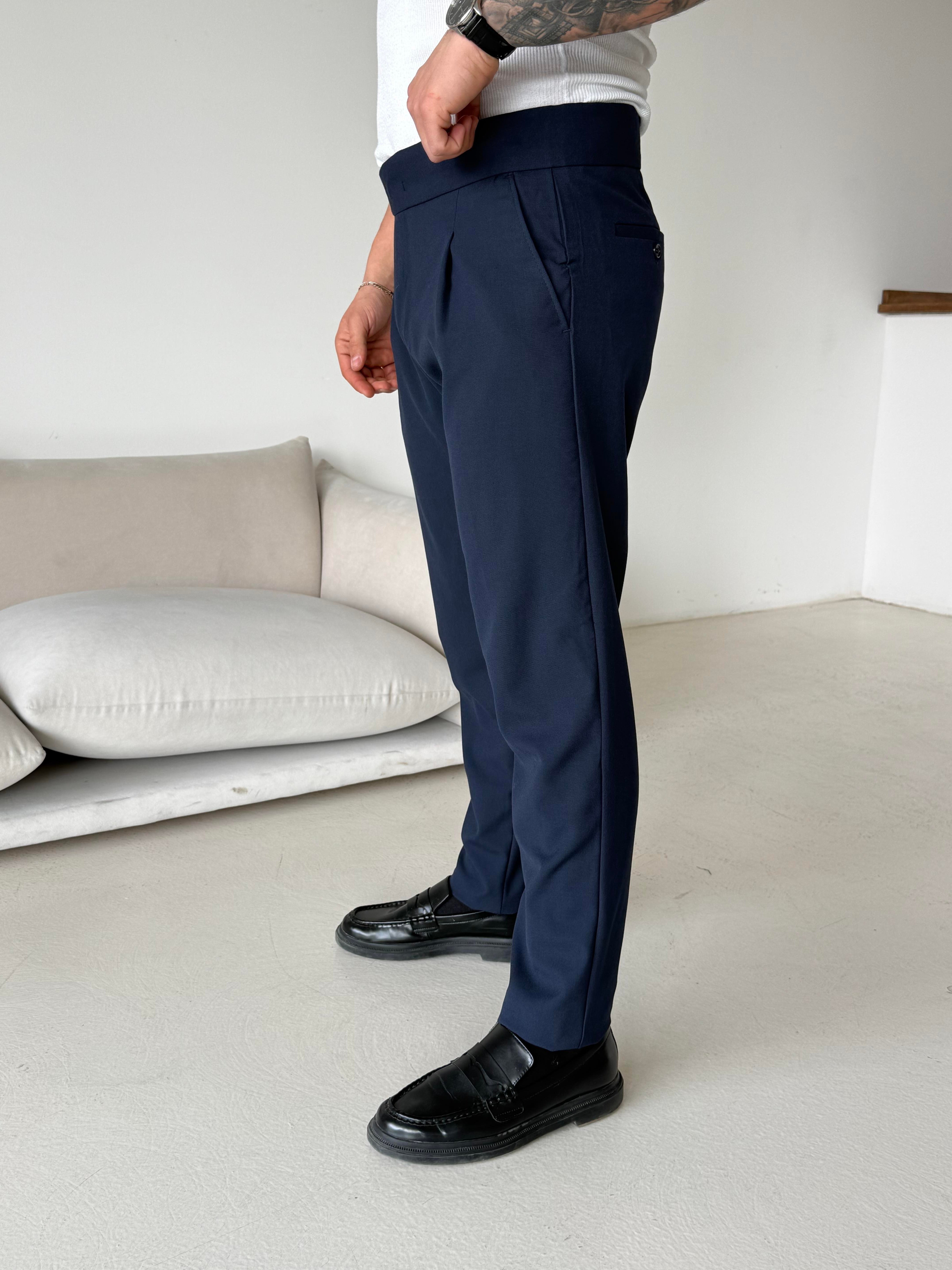 GabardinLacivert Tokalı Regular Fit Kumaş Pantalon SC