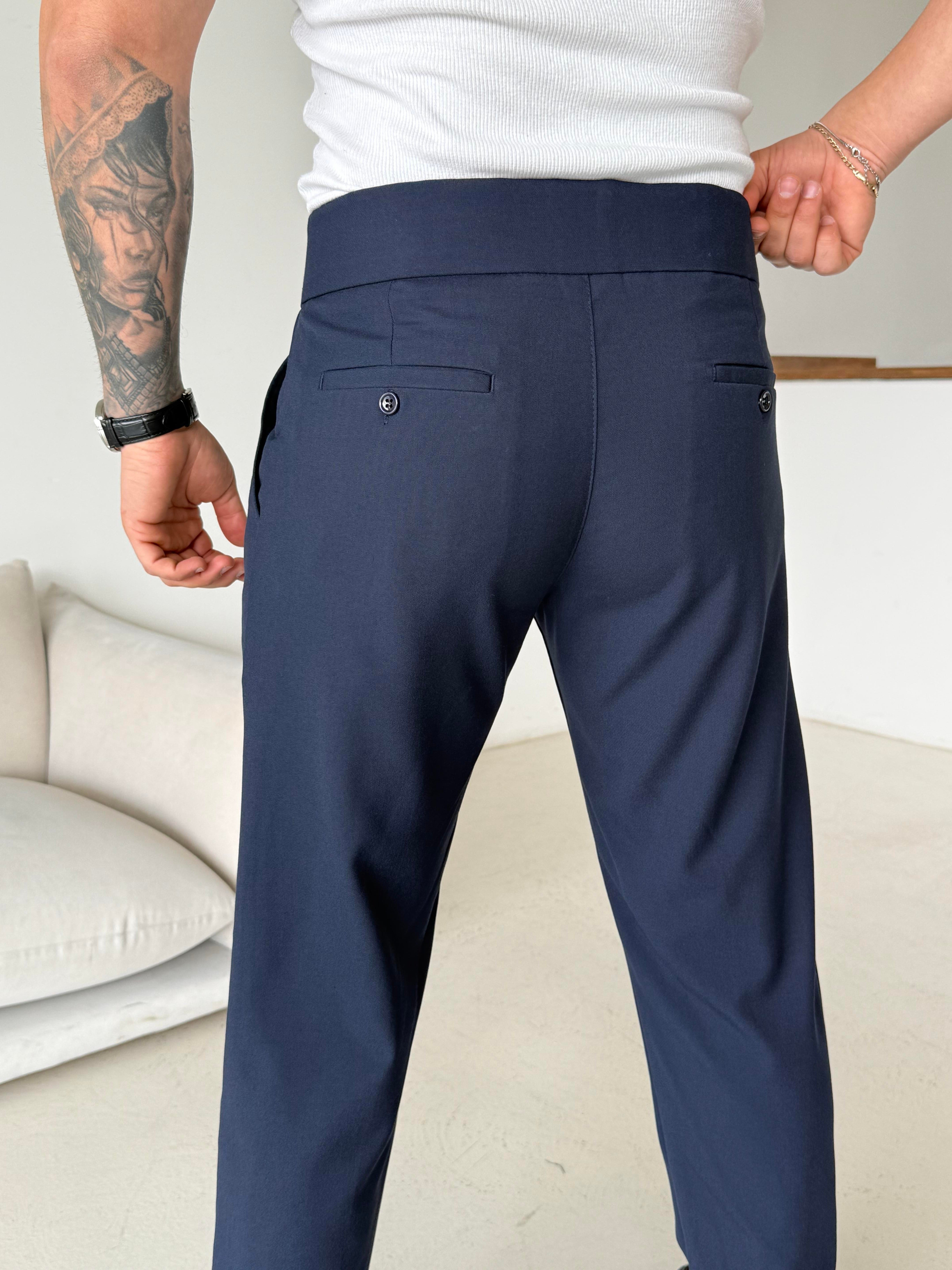 GabardinLacivert Tokalı Regular Fit Kumaş Pantalon SC