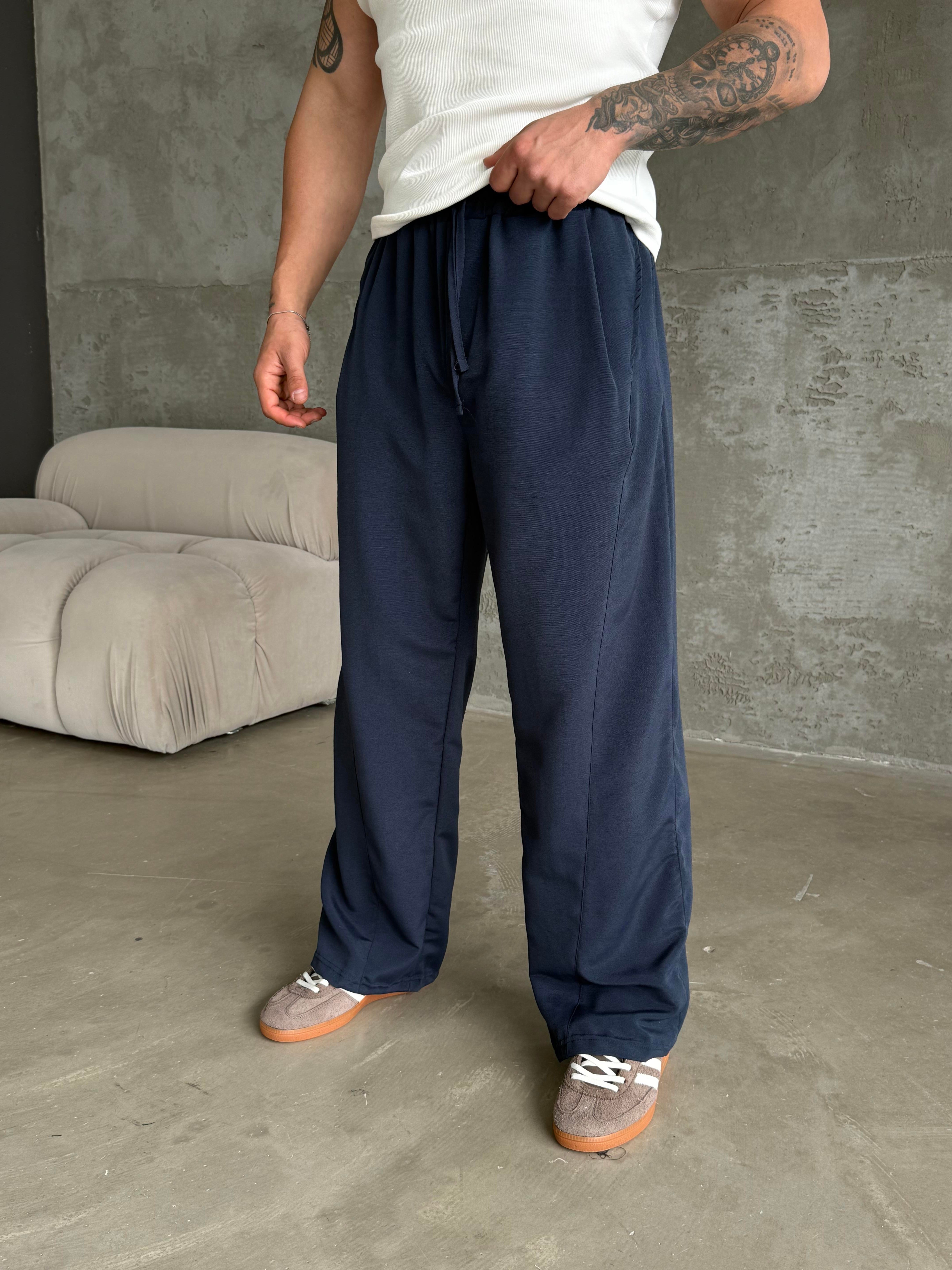 GabardinLacivert Yumuşak Ham Keten Super Baggy Pantalon 40229 BRR