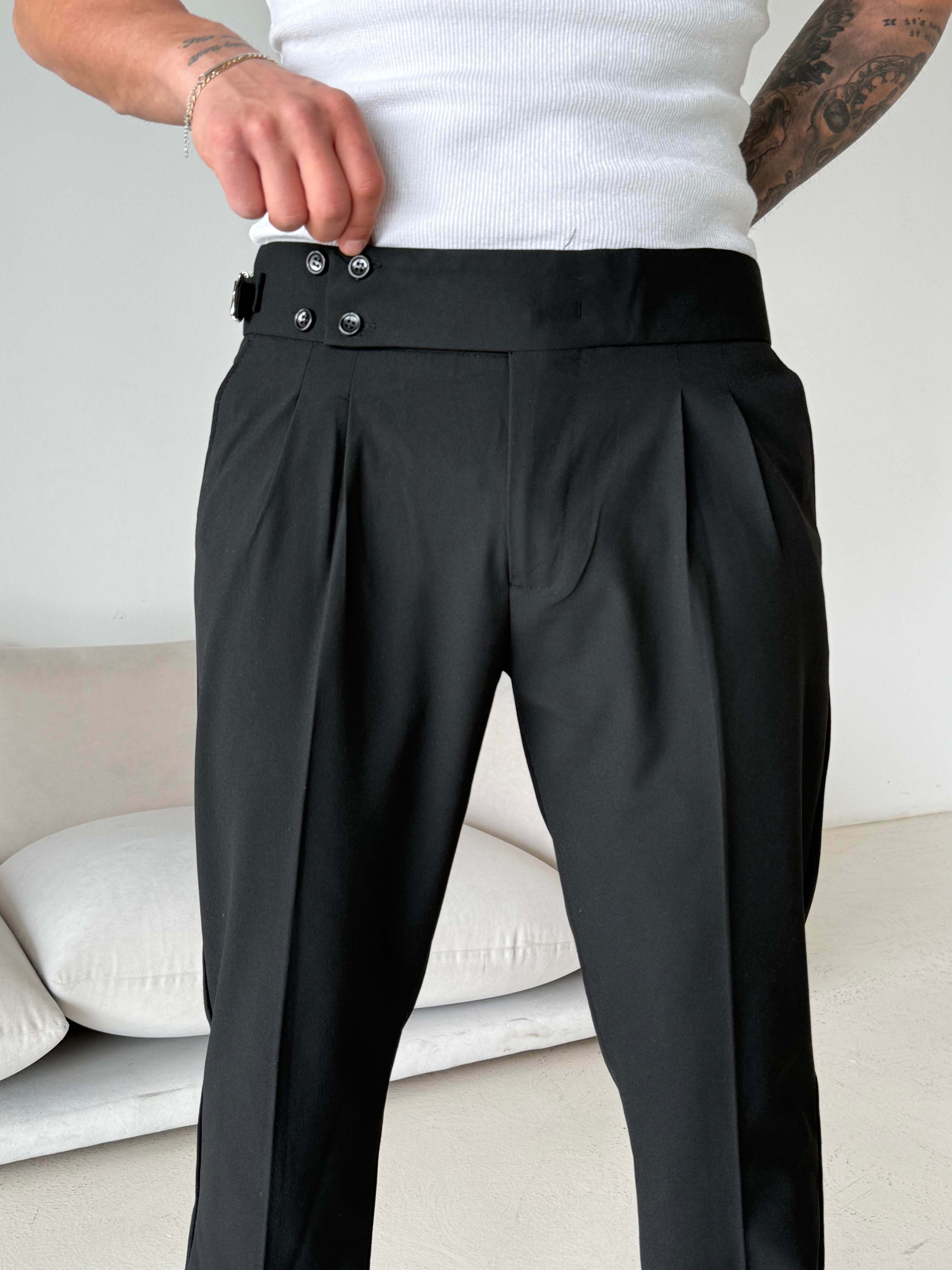 GabardinSiyah Dört Düğmeli Tokalı Regular Fit Kumaş Pantalon SC