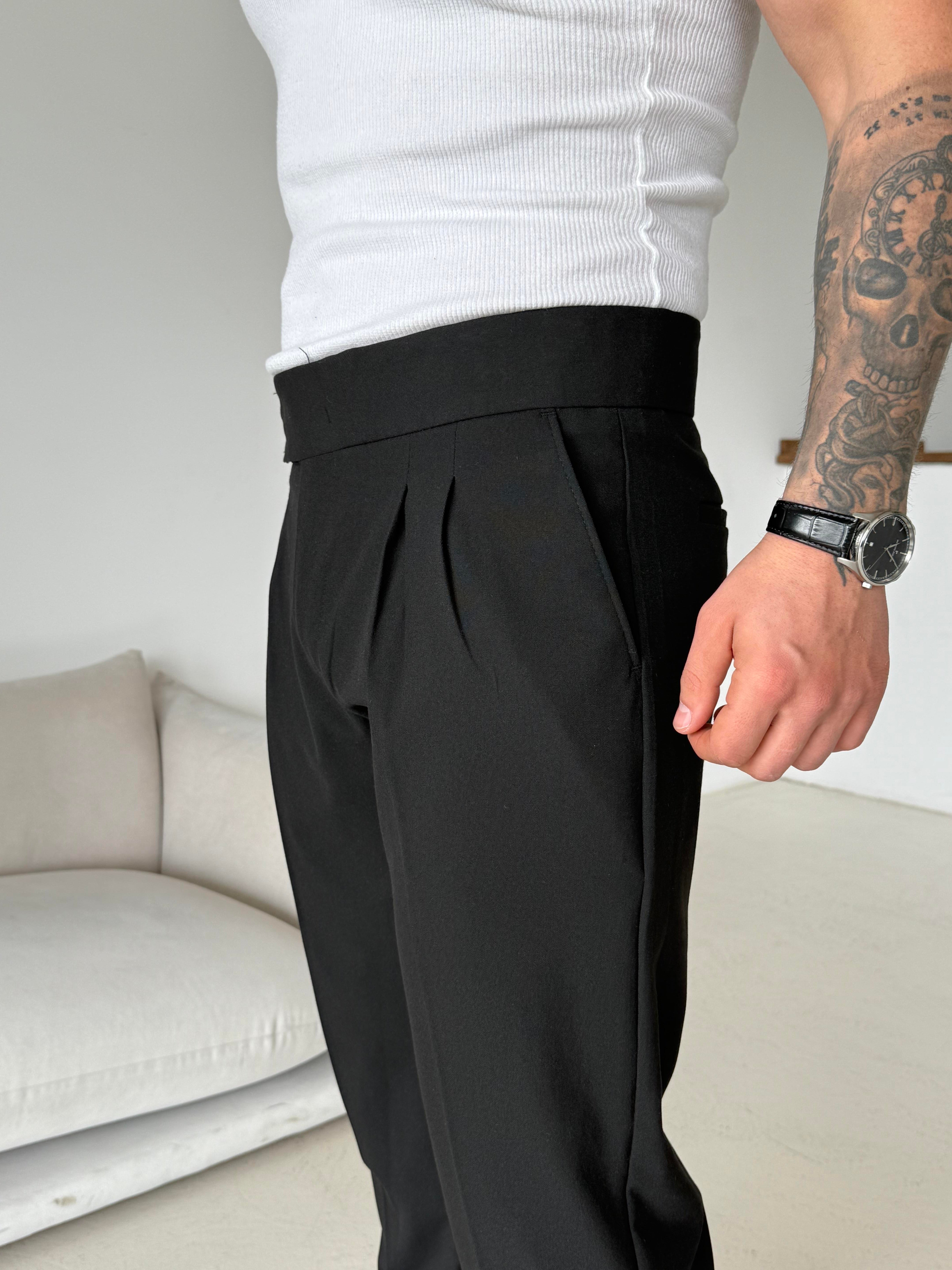 GabardinSiyah Dört Düğmeli Tokalı Regular Fit Kumaş Pantalon SC