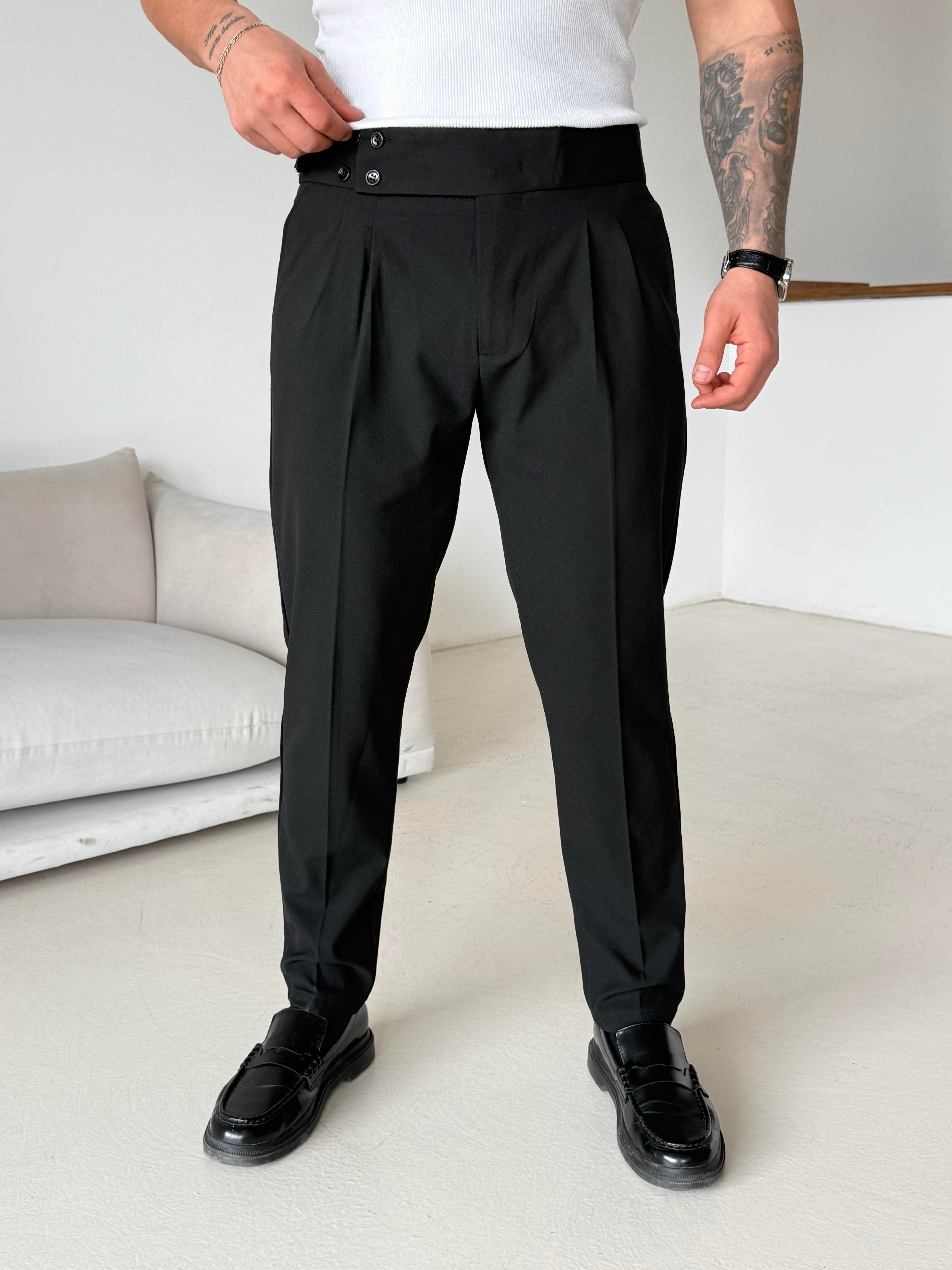 GabardinSiyah Dört Düğmeli Tokalı Regular Fit Kumaş Pantalon SC