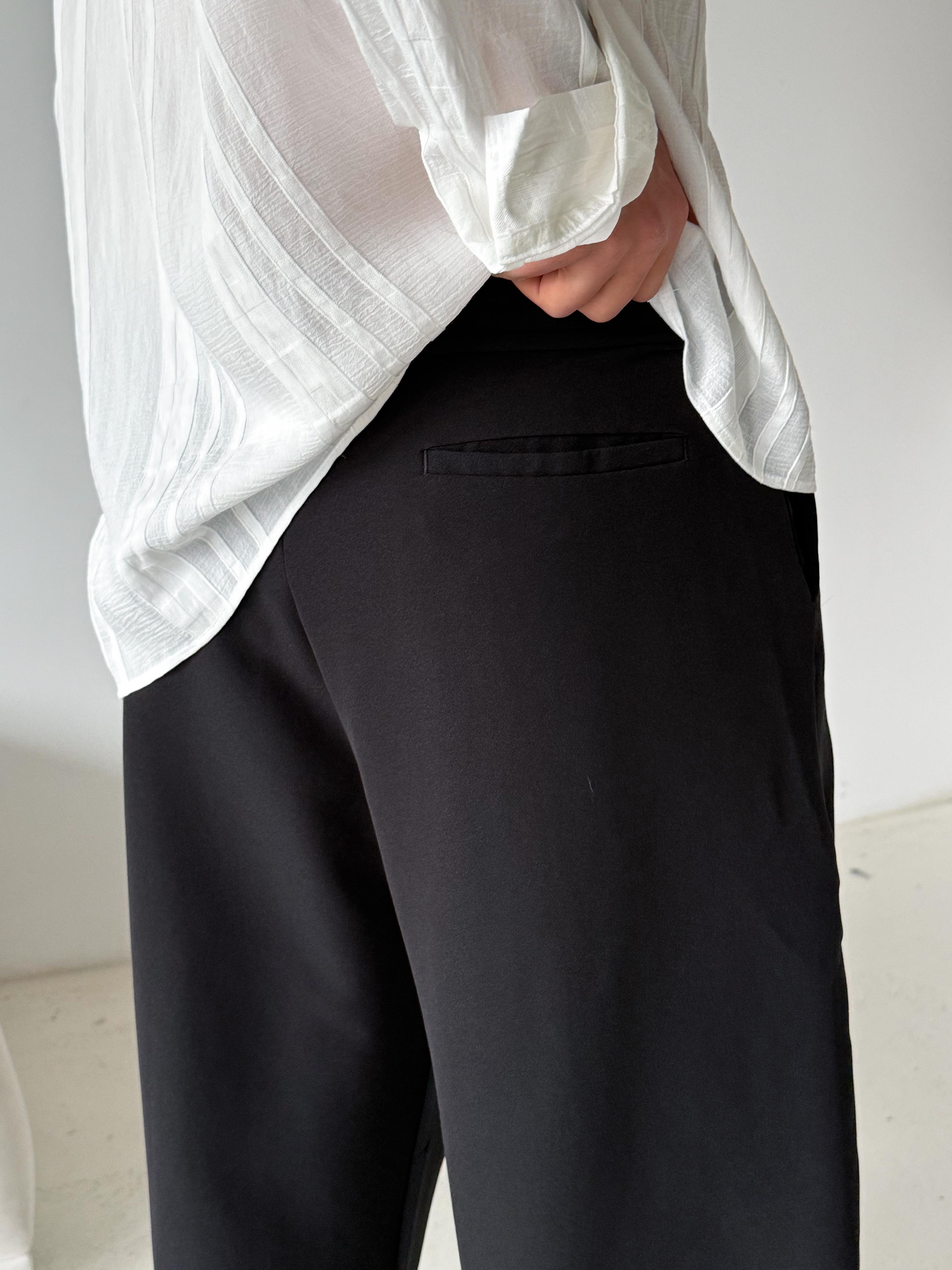 GabardinSiyah Double Balon Kalıp Yarım Lastik Pantalon PNC 4068