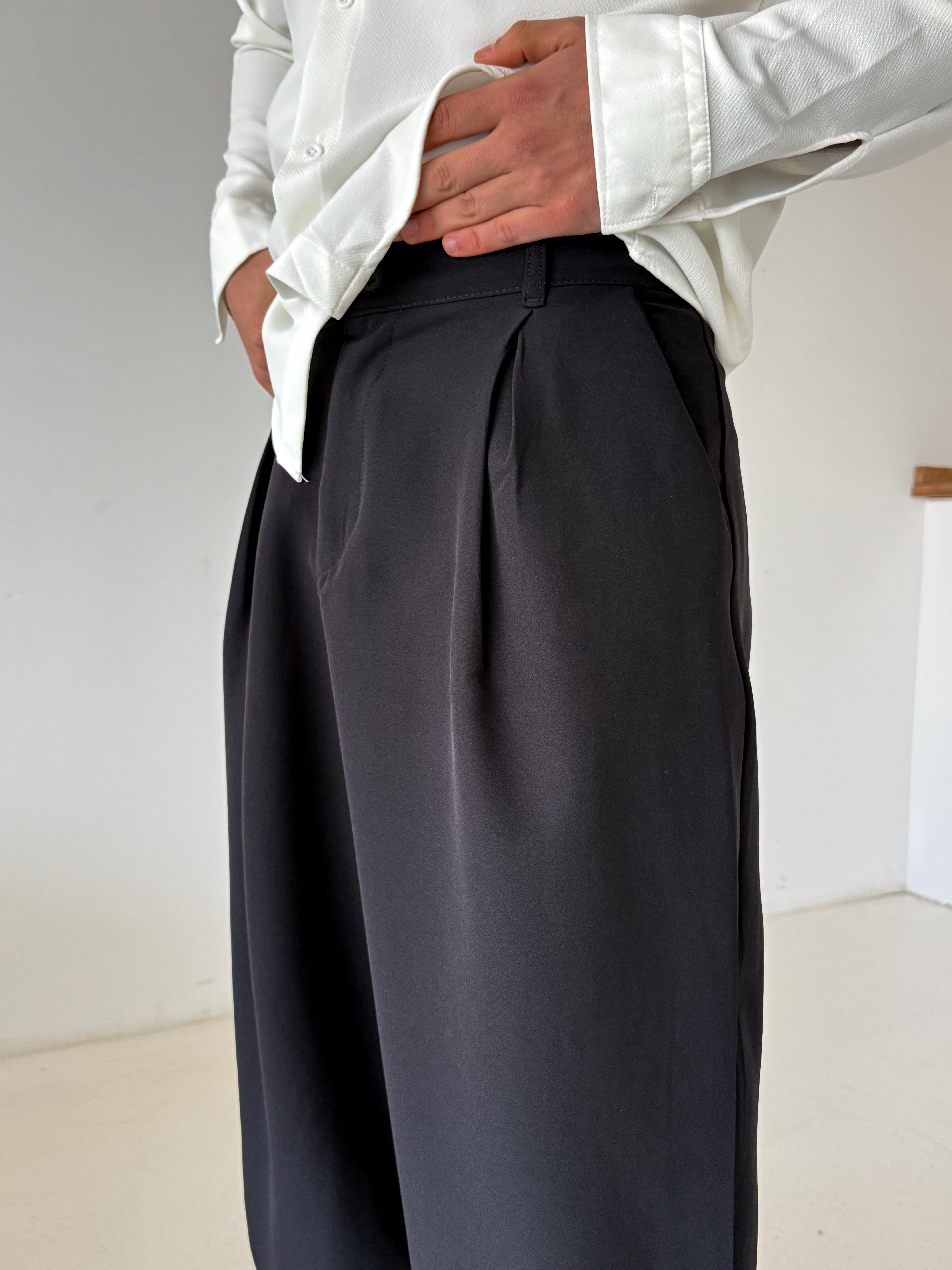 GabardinSiyah Double Palazzo Pantalon 4062 PNC