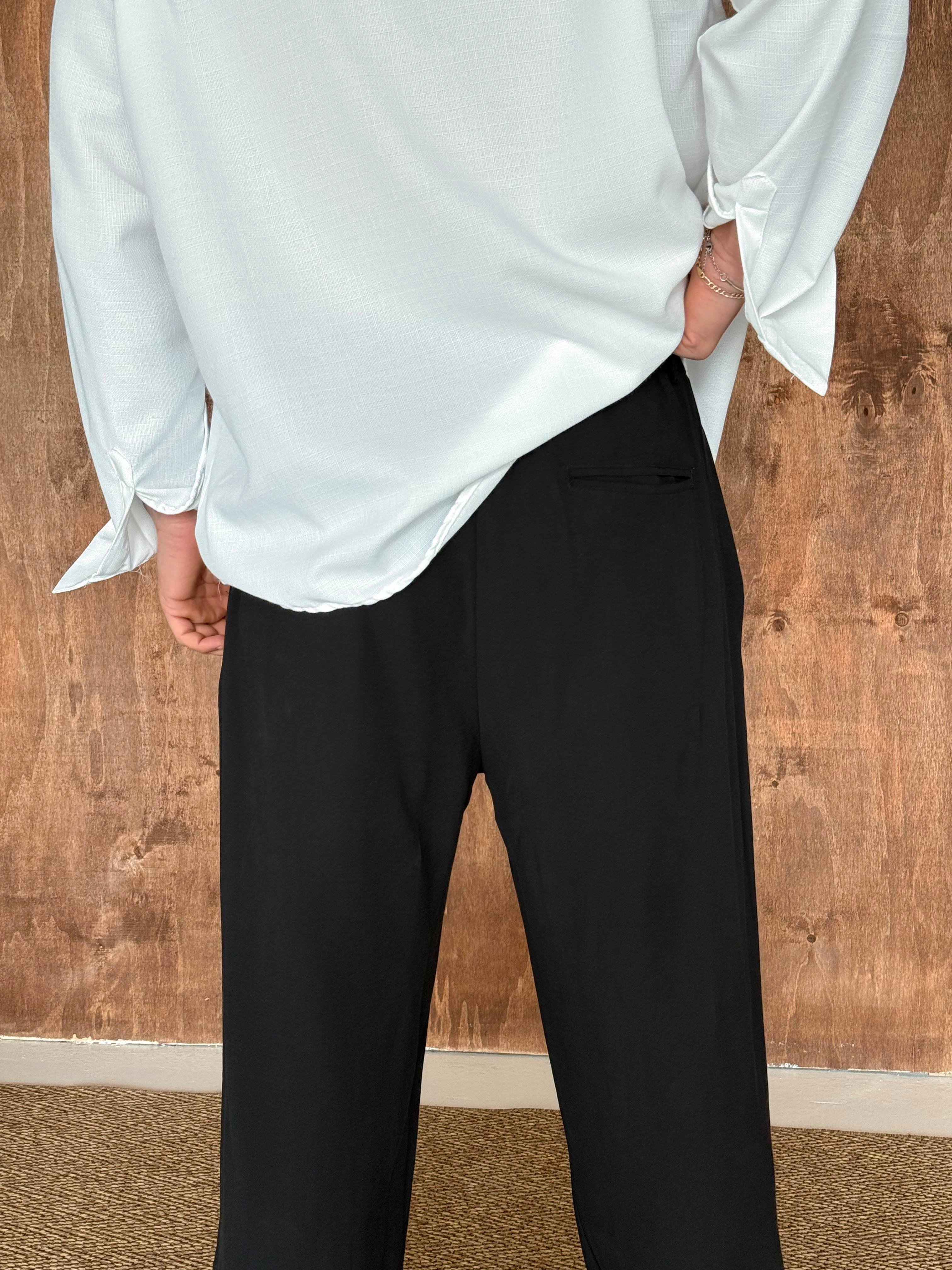 GabardinSiyah Modal Bel Lastikli Pantalon PLZ