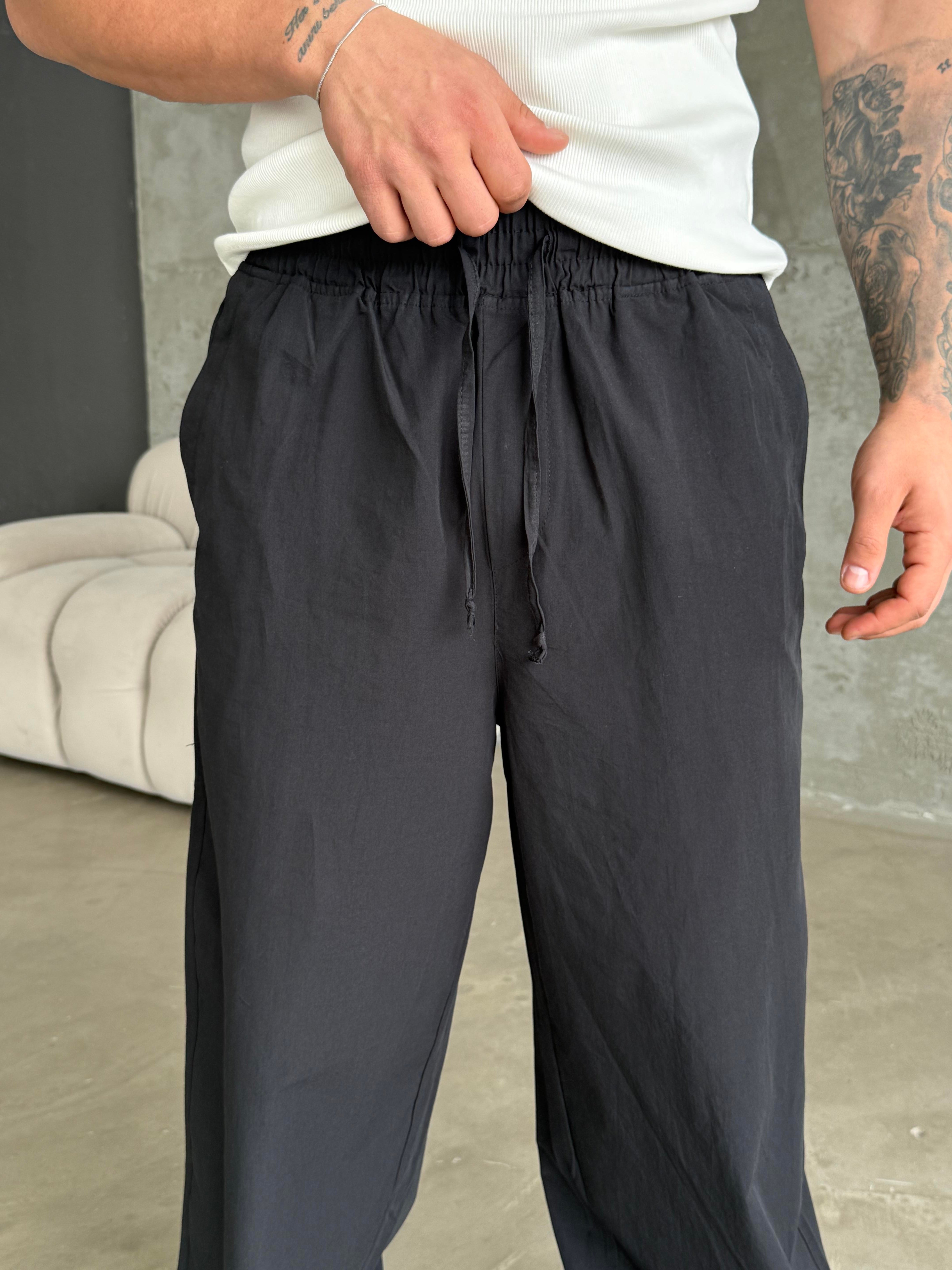 GabardinSiyah Poplin Super Baggy Bağcıklı Pantalon JJ 118