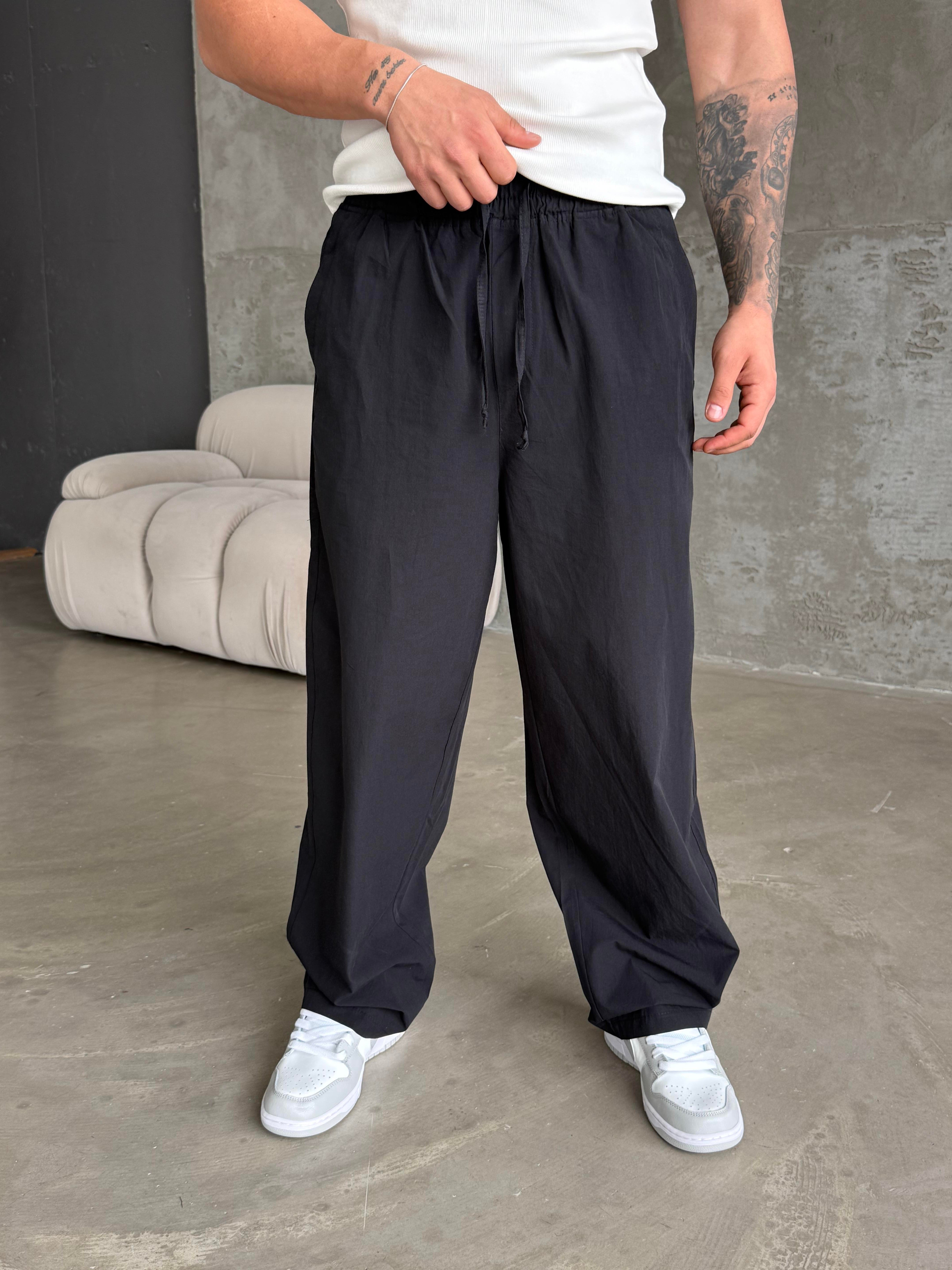 GabardinSiyah Poplin Super Baggy Bağcıklı Pantalon JJ 118
