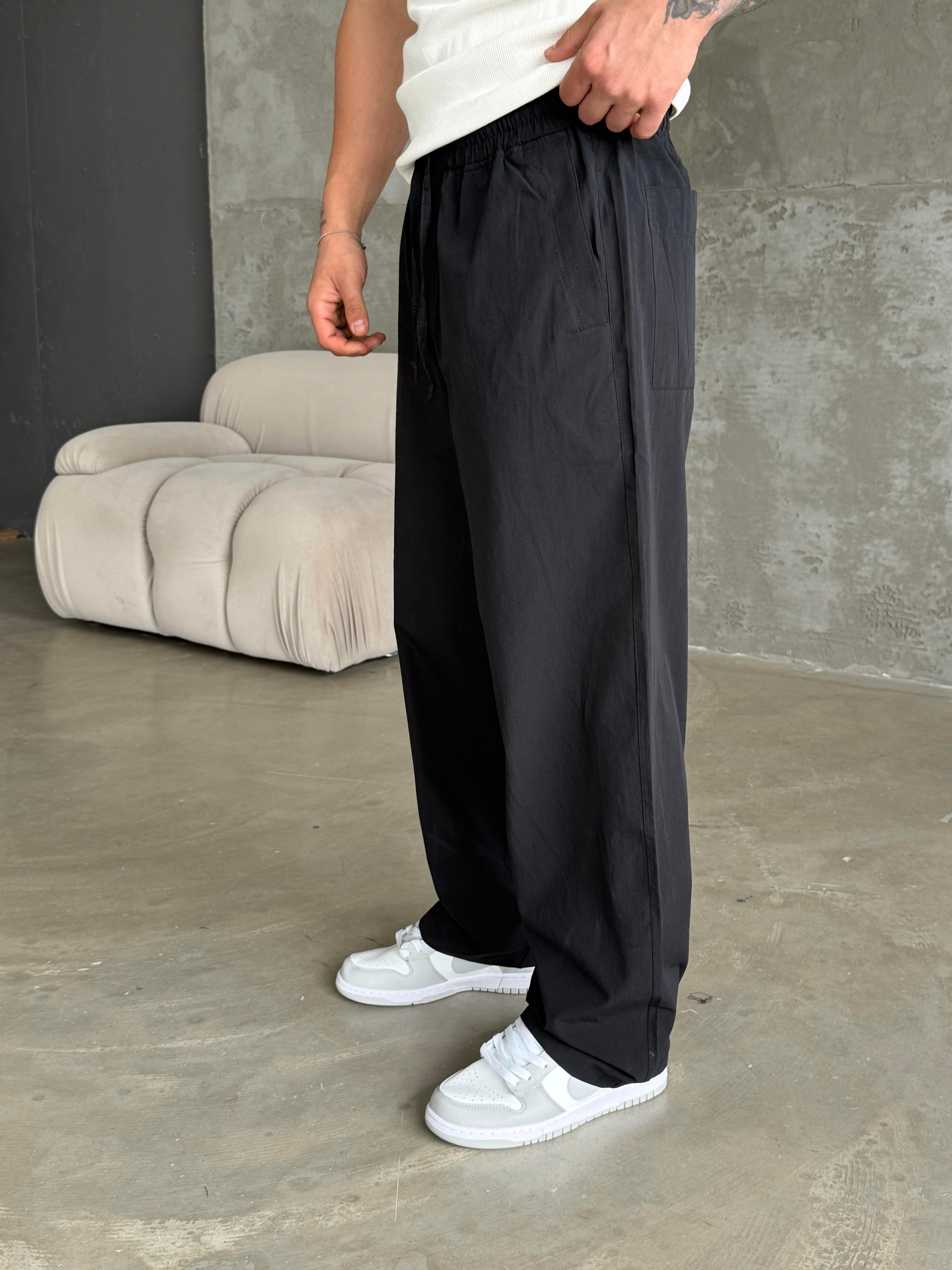 GabardinSiyah Poplin Super Baggy Bağcıklı Pantalon JJ 118