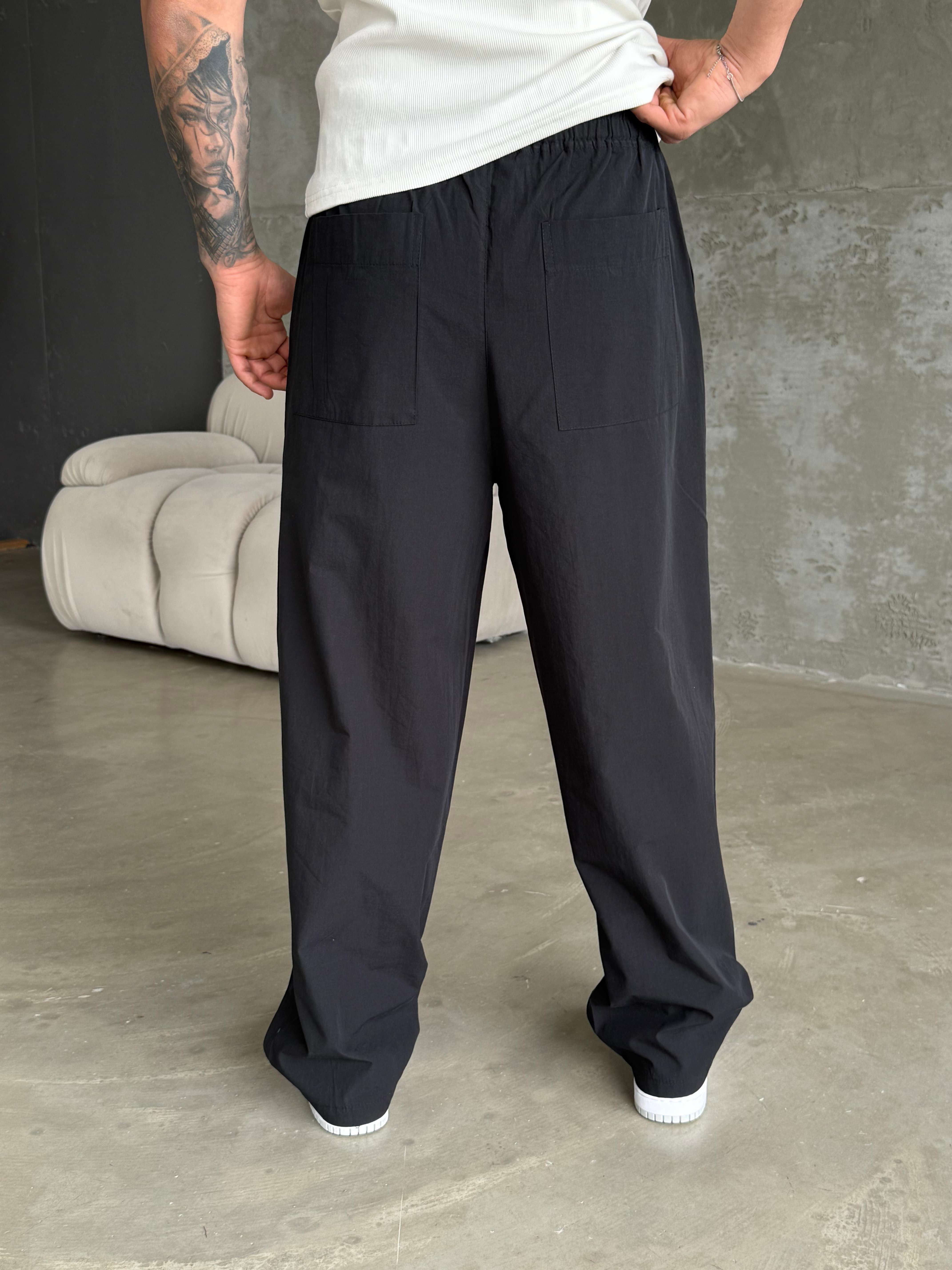 GabardinSiyah Poplin Super Baggy Bağcıklı Pantalon JJ 118