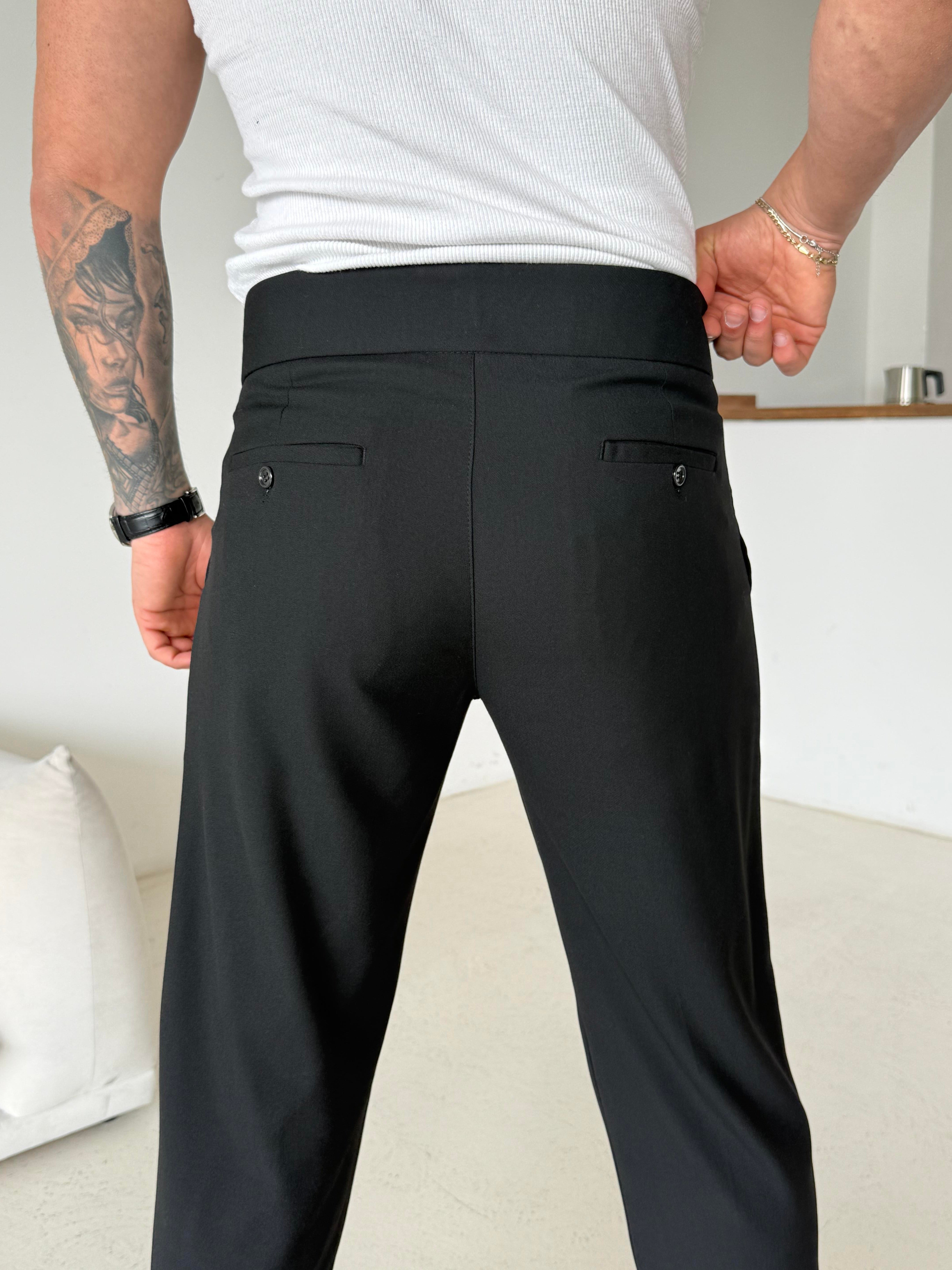 GabardinSiyah Tokalı Regular Fit Kumaş Pantalon SC