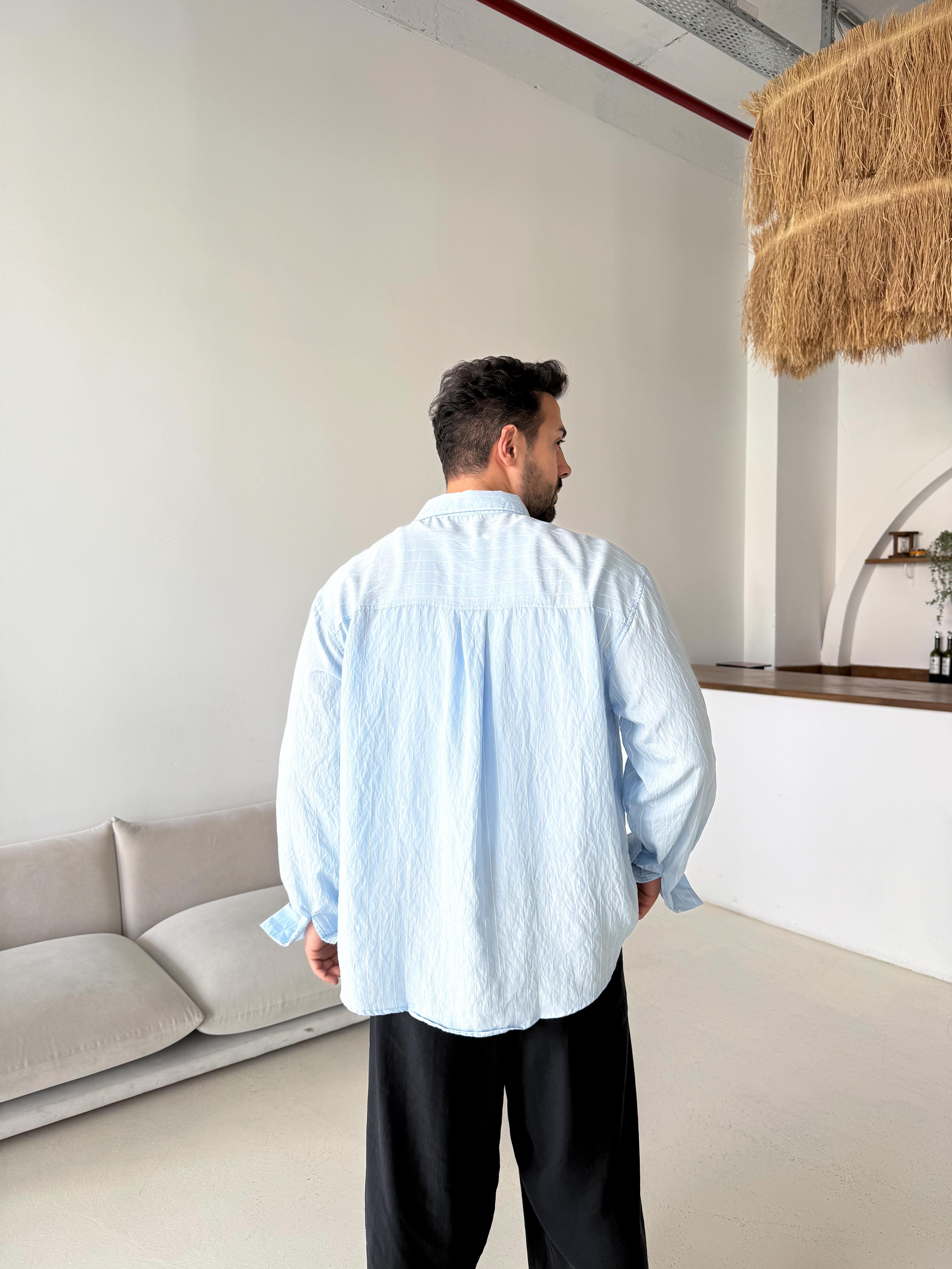 GÖMLEKBebemavi Çizgili Oversize Nakışlı Gömlek PNC 2554