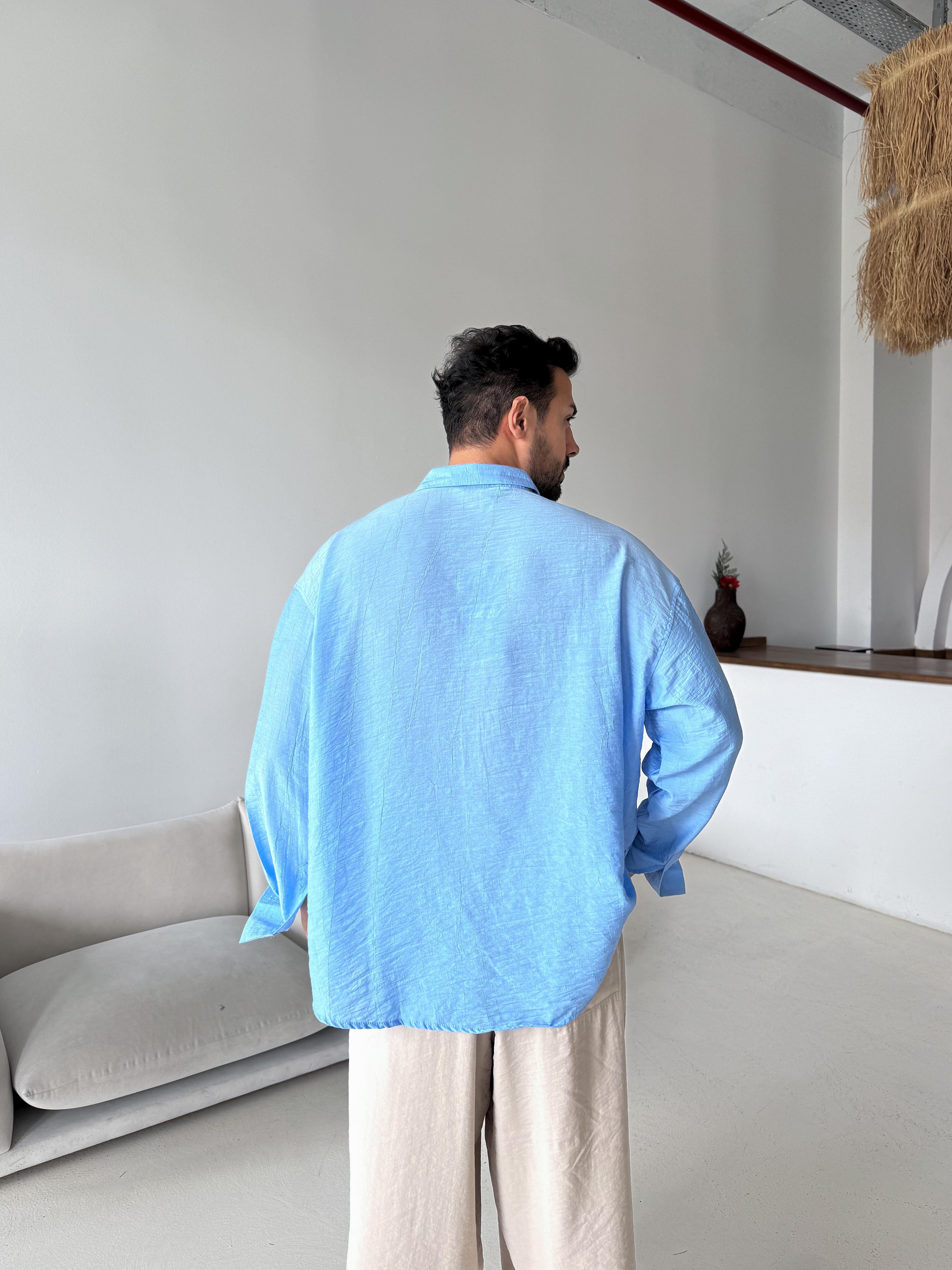 GÖMLEKBebemavi Düz Krinkıl Detaylı Oversize Gömlek PLZ 26309