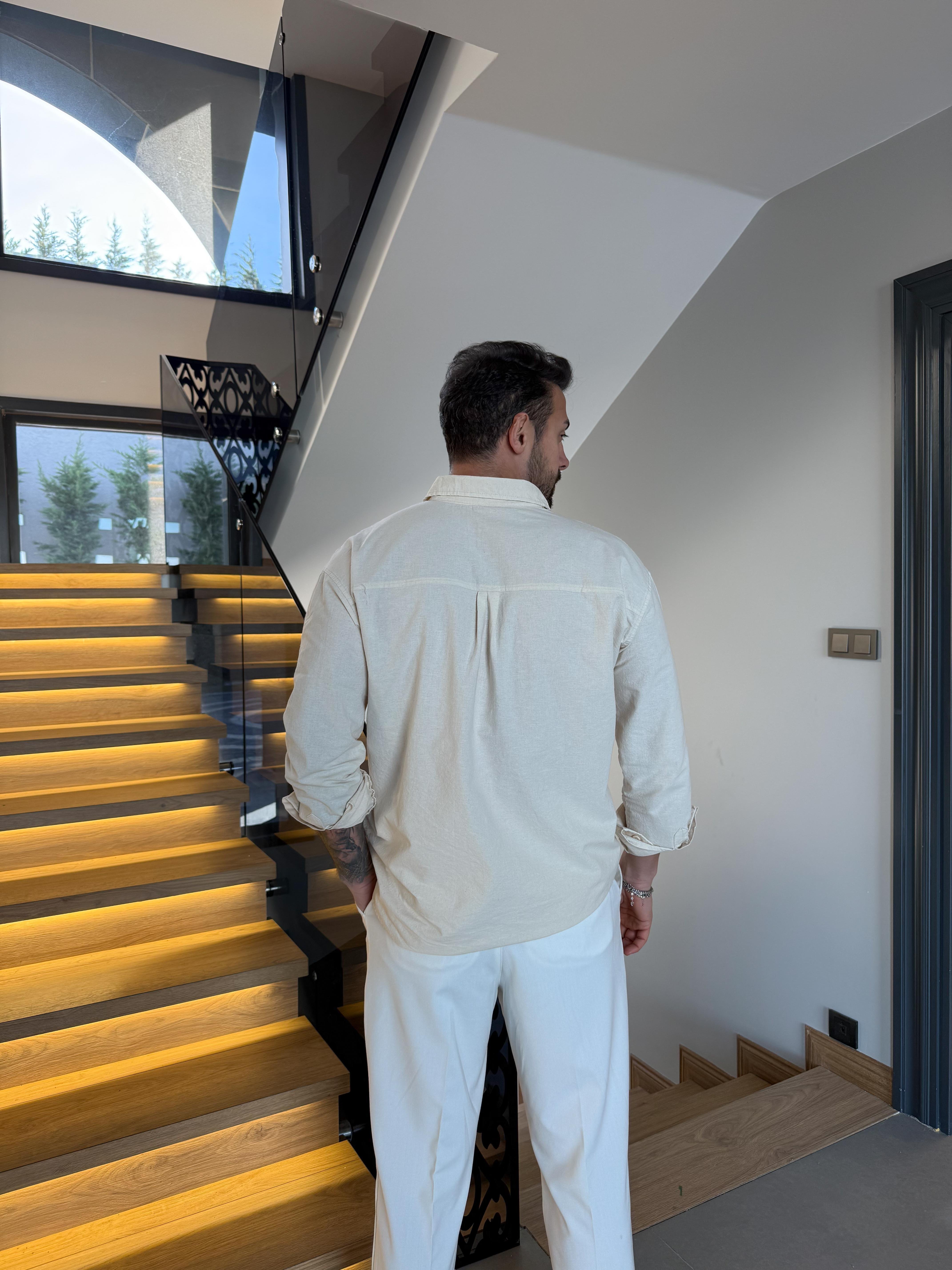 GÖMLEKBej Flex Keten Pamuk Oversize Gömlek SNZ 1330